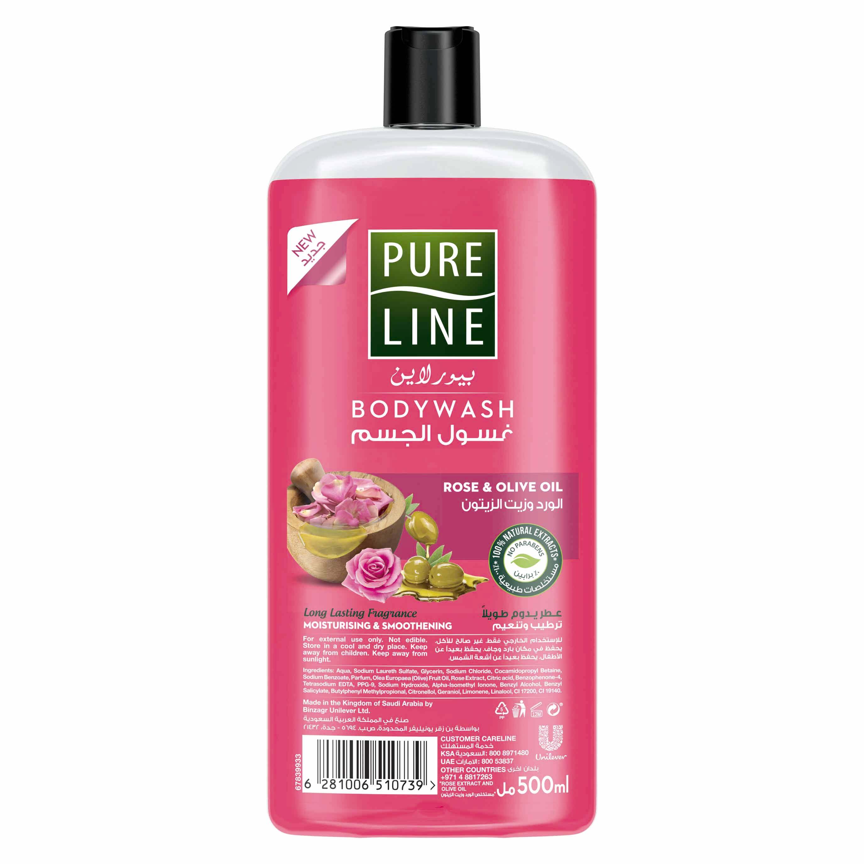 Pure Line Body Wash with Rose & Olive Oil, 500 ml