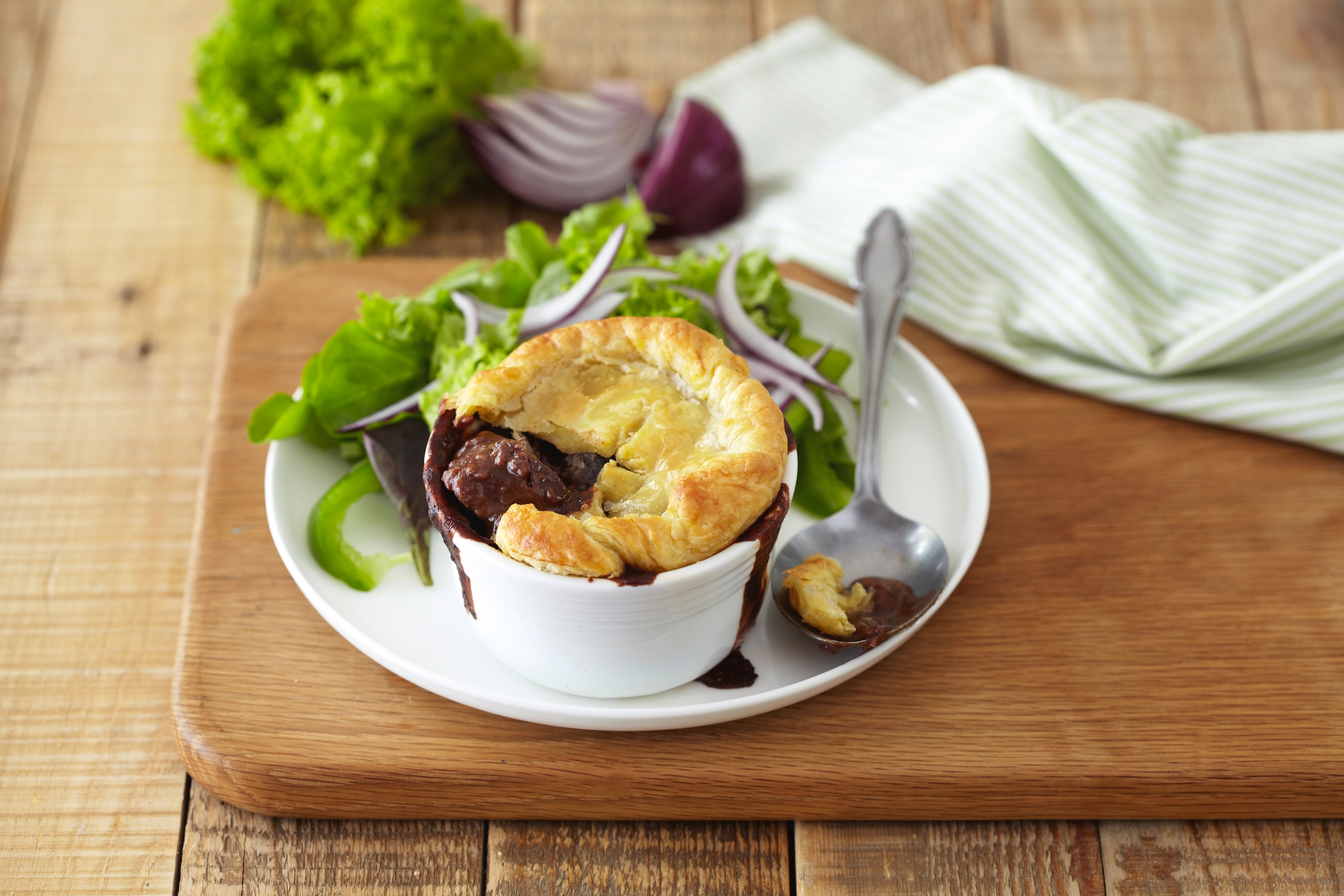 Homemade steak and kidney pie with great pastry