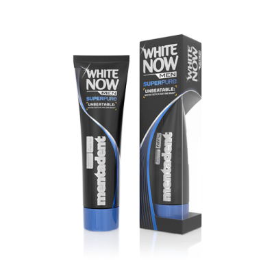 Dentifricio Mentadent White Now Men Super Pure prodotto per sbiancare i denti