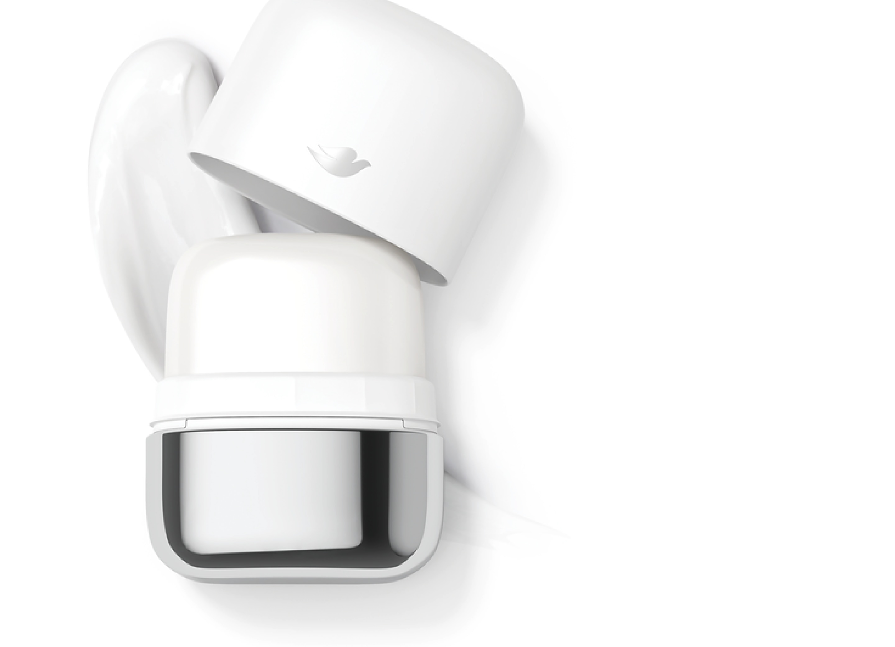 Dove refillable deodorant case on top of product smear