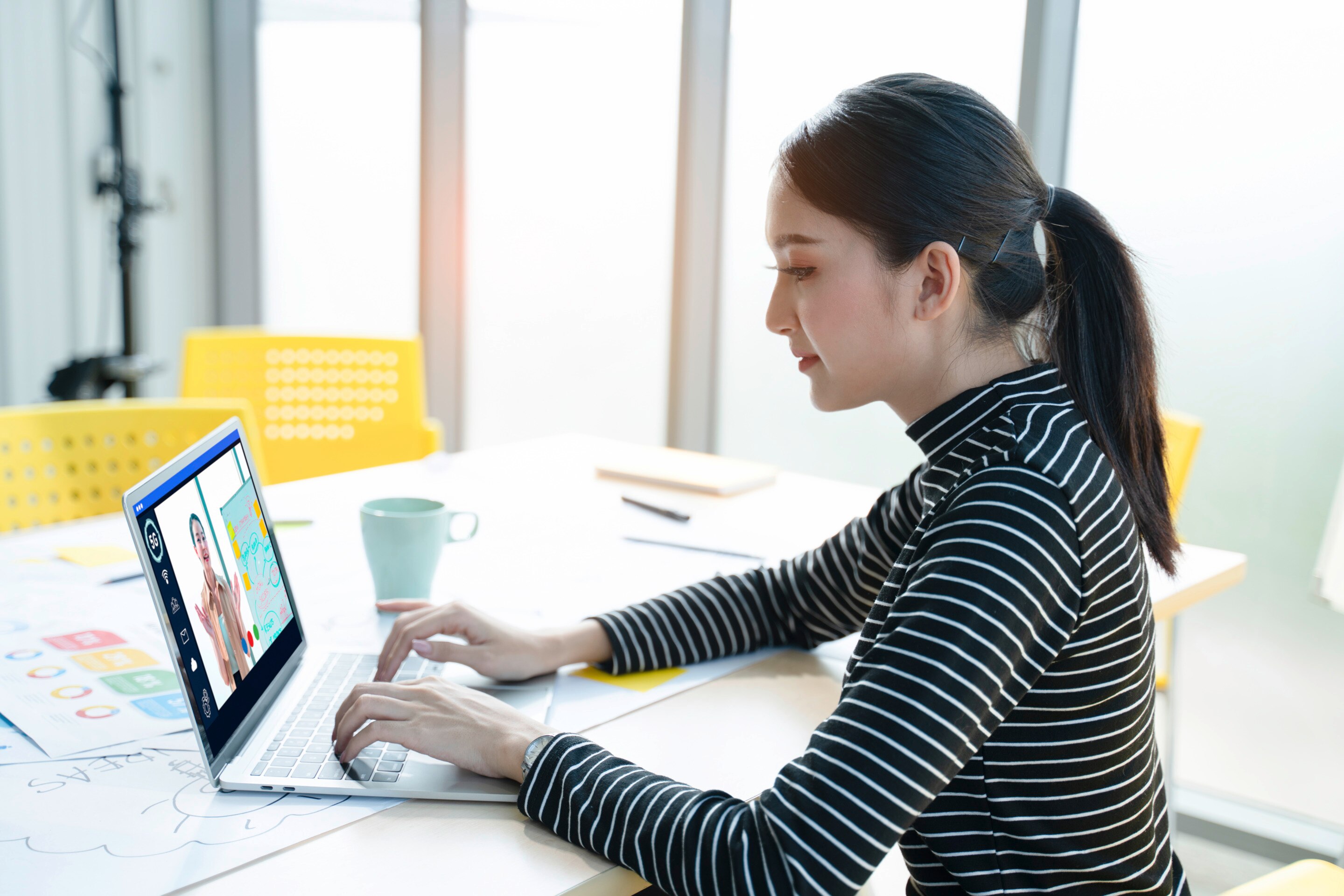 Asian woman on video call