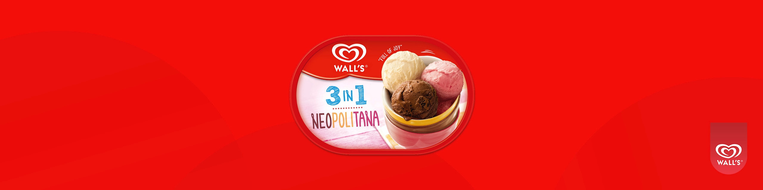Neopolitana 3 in 1 icecream tub on a red background