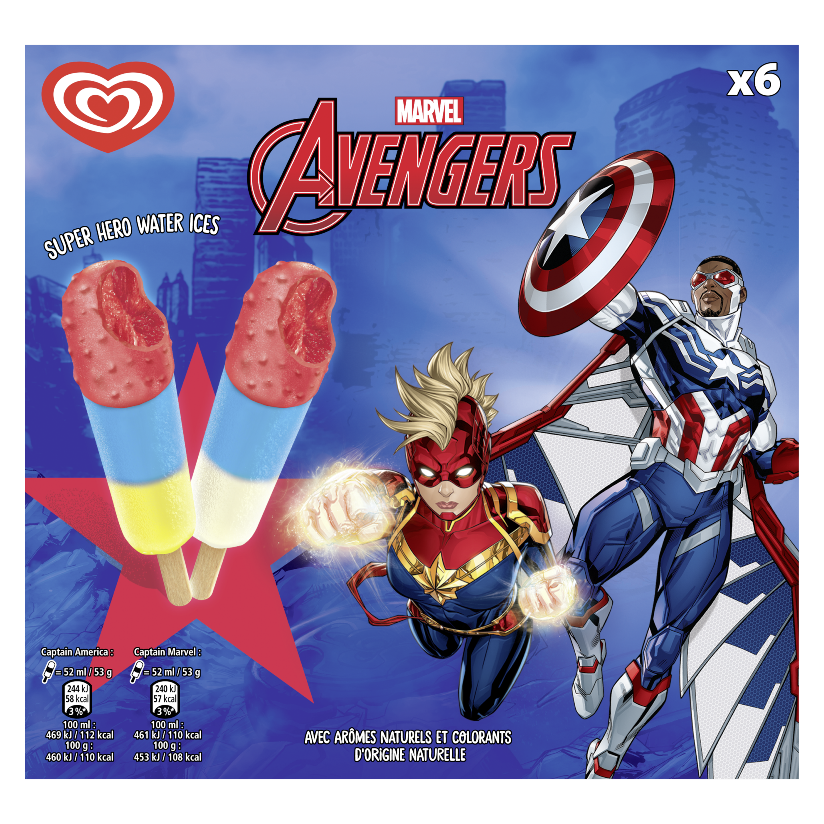 Glace à l'eau super-hero Avengers x6