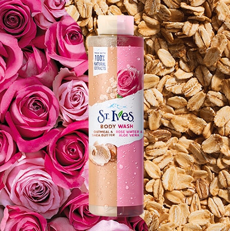 rose and oatmeal body wash image with background