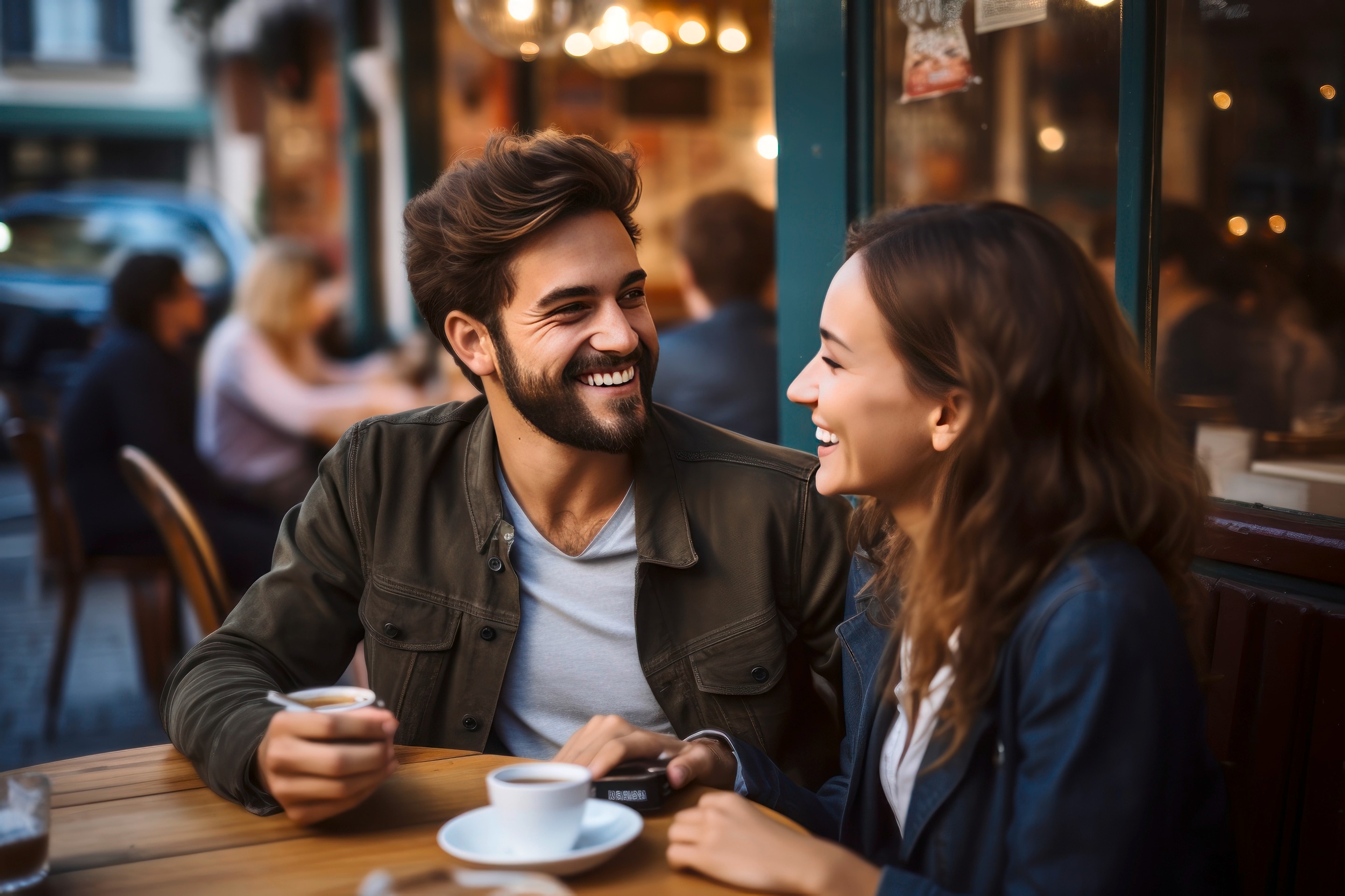 Man on a coffee date with his girlfriend