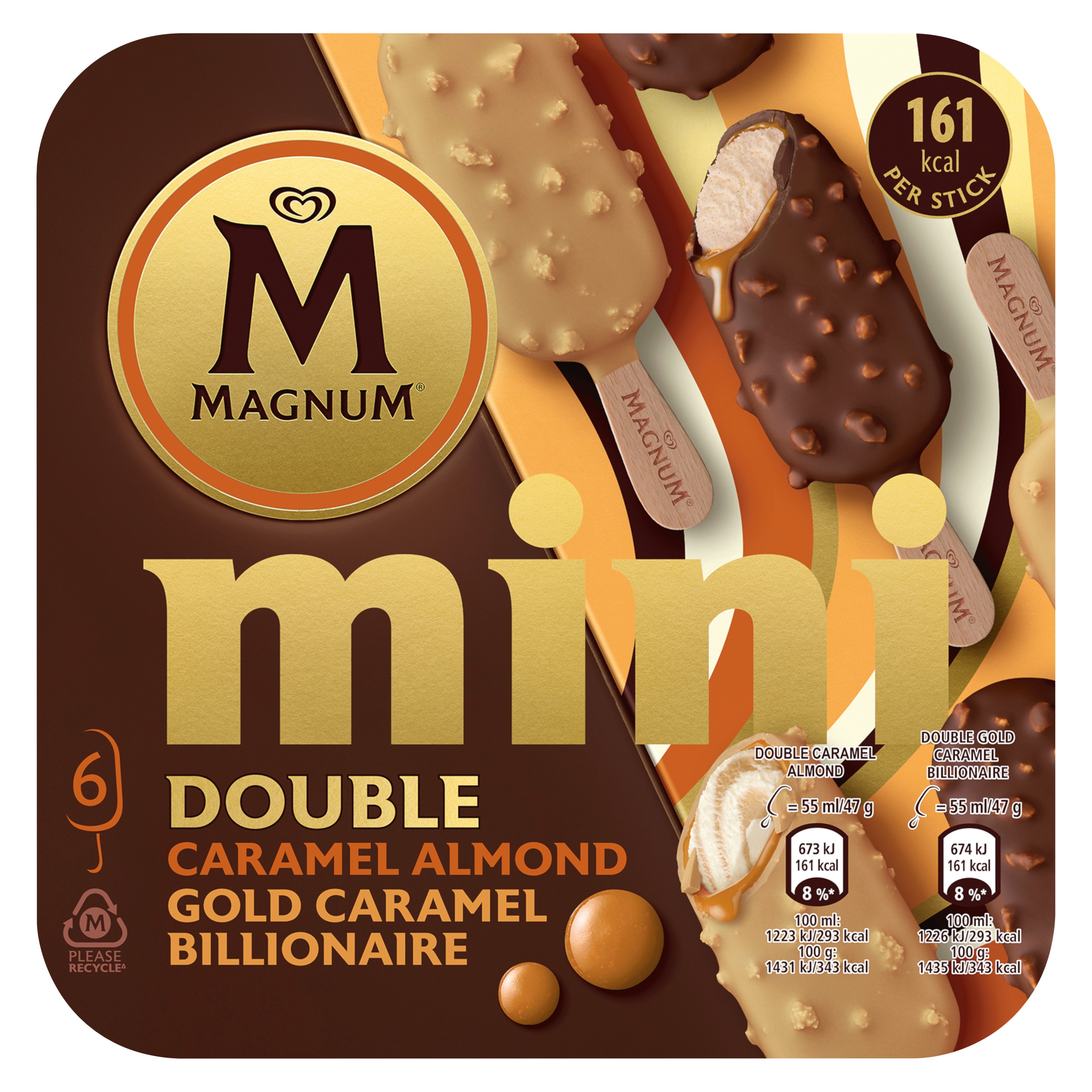 Magnum Mini Double Caramel Almond & Gold Caramel Billionaire 6 x 55ml Front