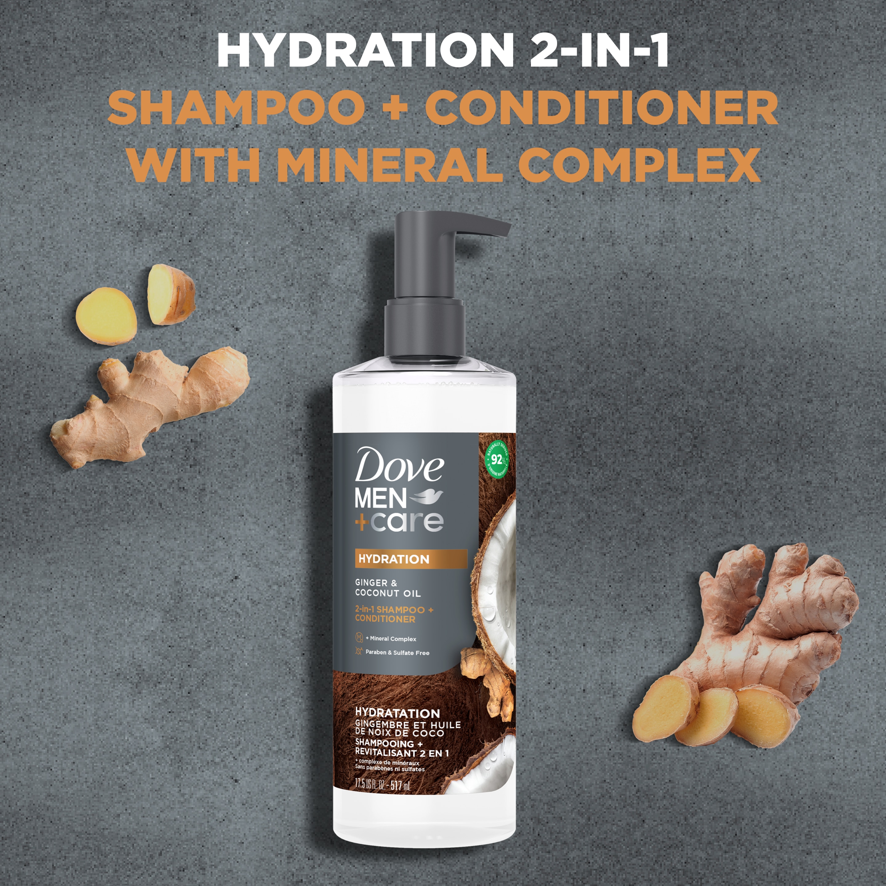 Dove Men+Care Ginger & Coconut Oil Hydration 2-in-1 Shampoo + Conditioner