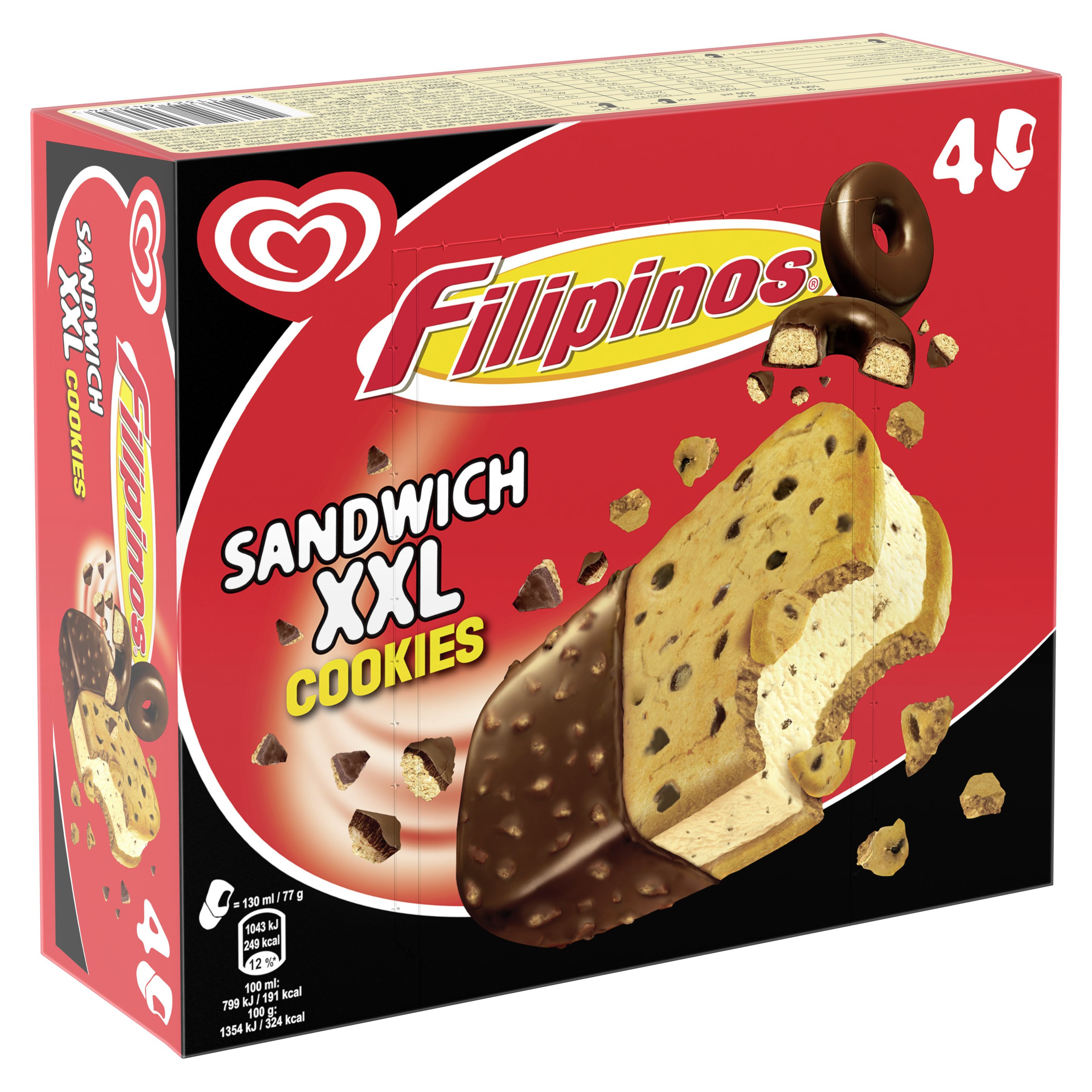 Heartbrand Frigo Sandwich XXL  Filipinos Cookies de helado sabor a galleta 130ml x5