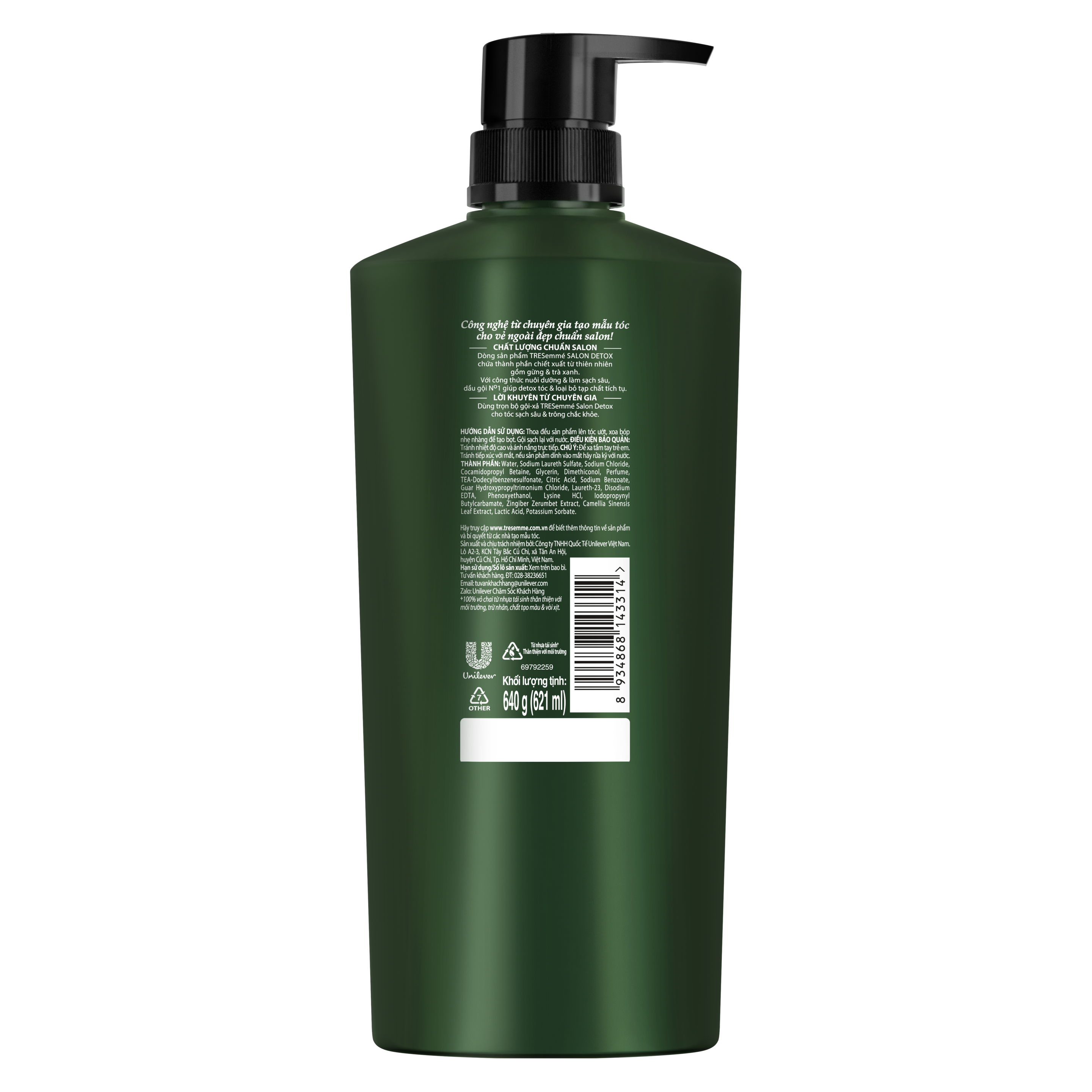 TRESEMME Salon Detox Dầu gội Dưỡng tóc chắc khỏe bóng mượt Gừng và Trà Xanh Giúp Detox tóc sạch sâu 640g packshot