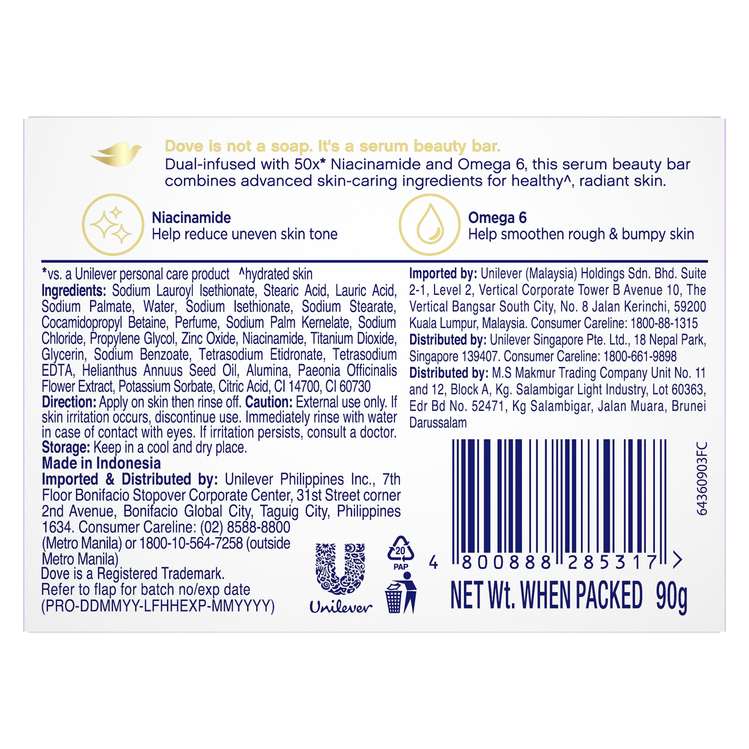 Dove Radiant + Care Serum Bar with 50x Niacinamide and Omega 6