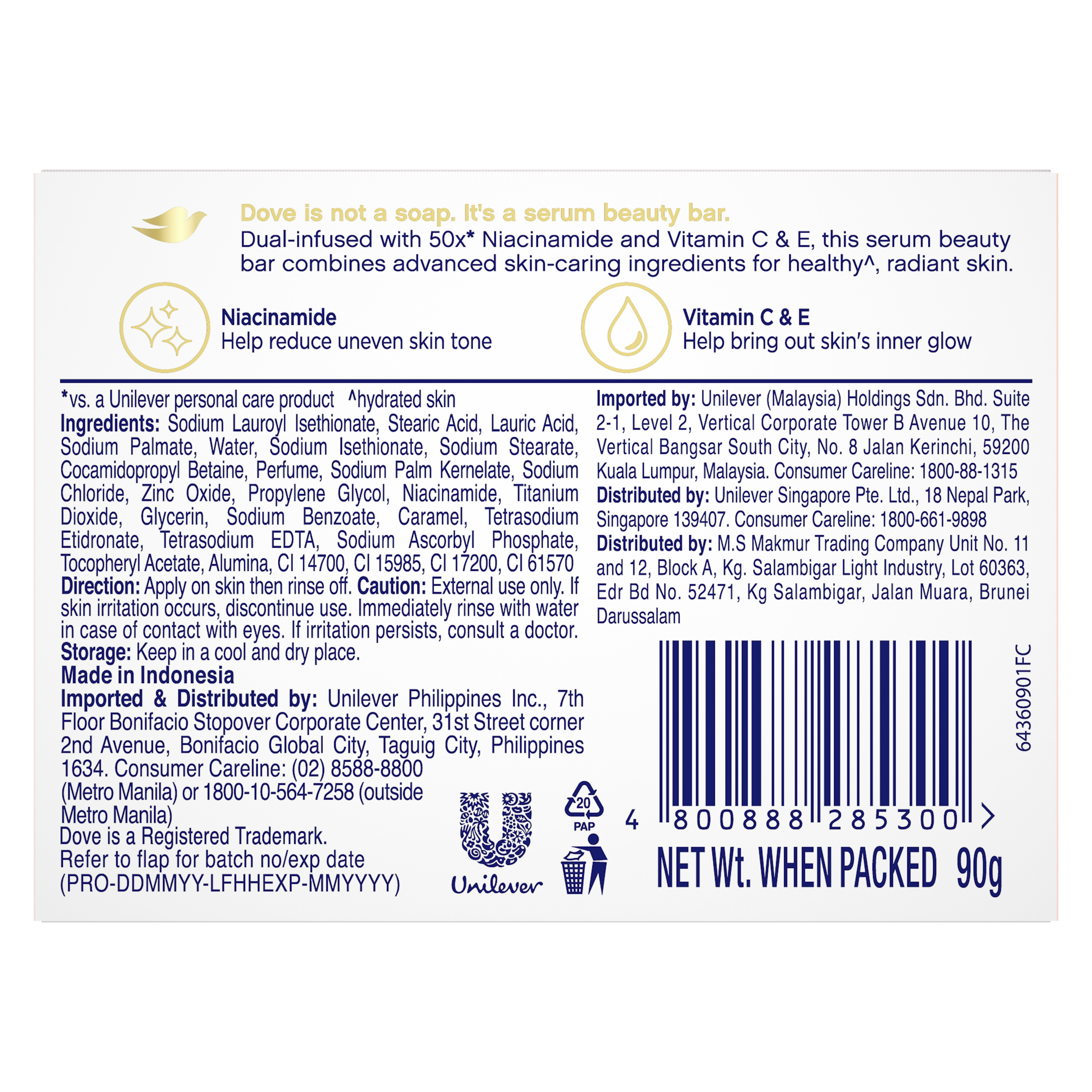 Dove Radiant + Care Serum Bar with 50x Niacinamide and Vitamin C&E
