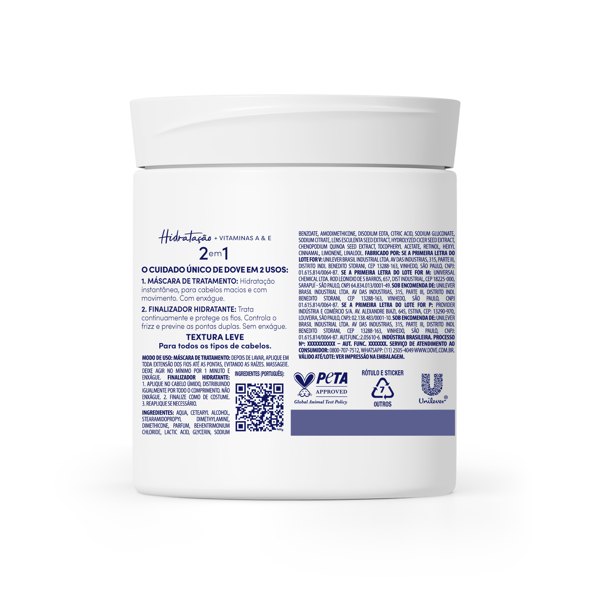 Máscara de Tratamento + Finalizador DOVE 2 em 1 Hidratação + Vitaminas A&E 500g