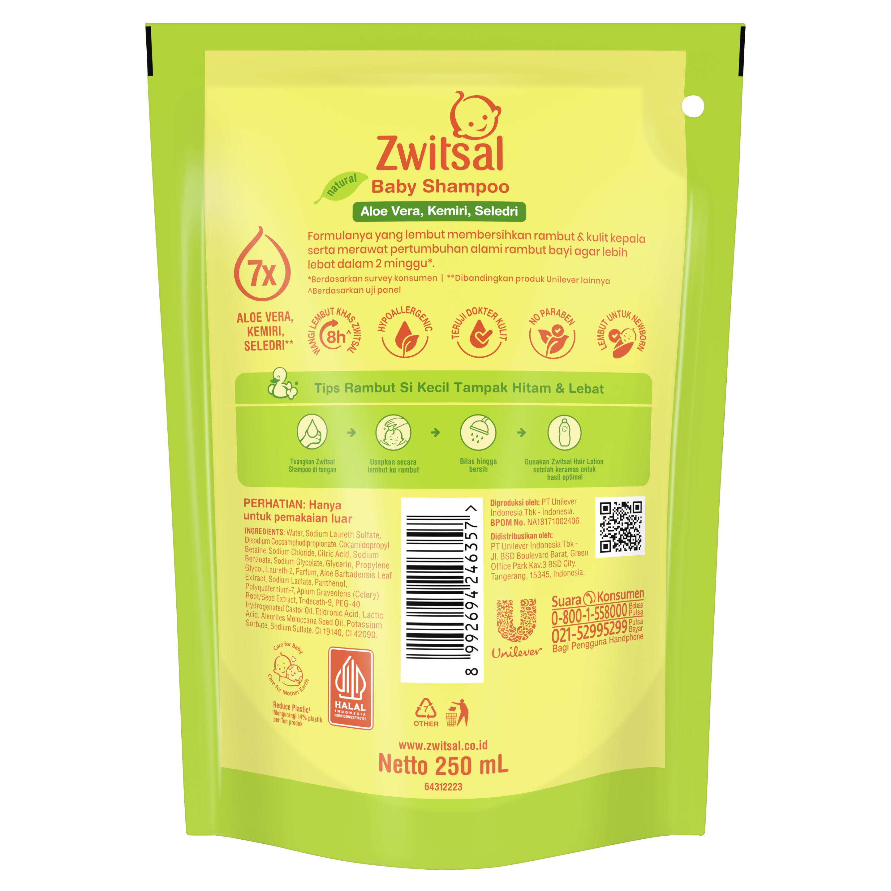 Zwitsal Baby Shampoo Aloe Vera, Kemiri, Seledri 300mL