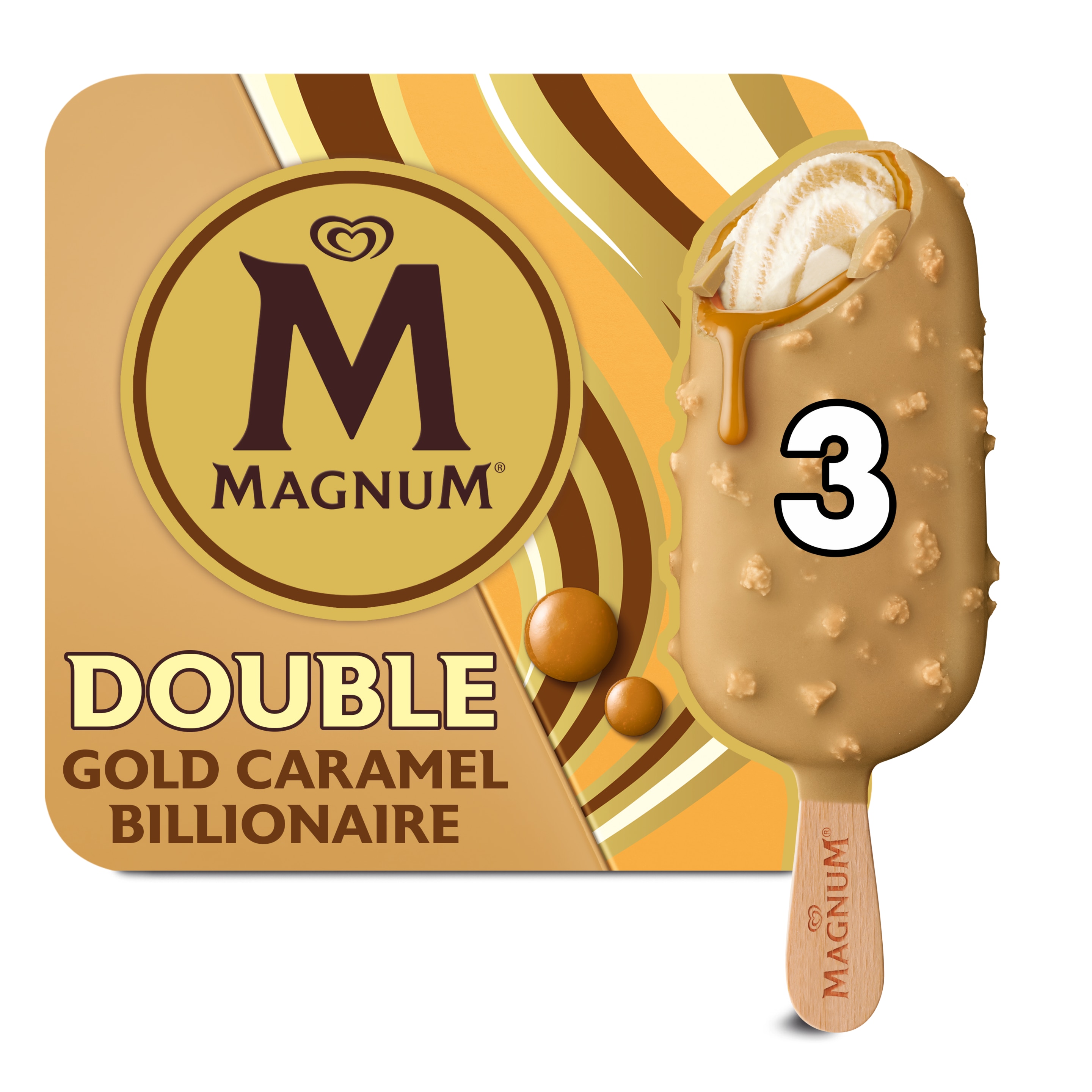 Magnum Double Gold Caramel Billionaire 3-pak packshot