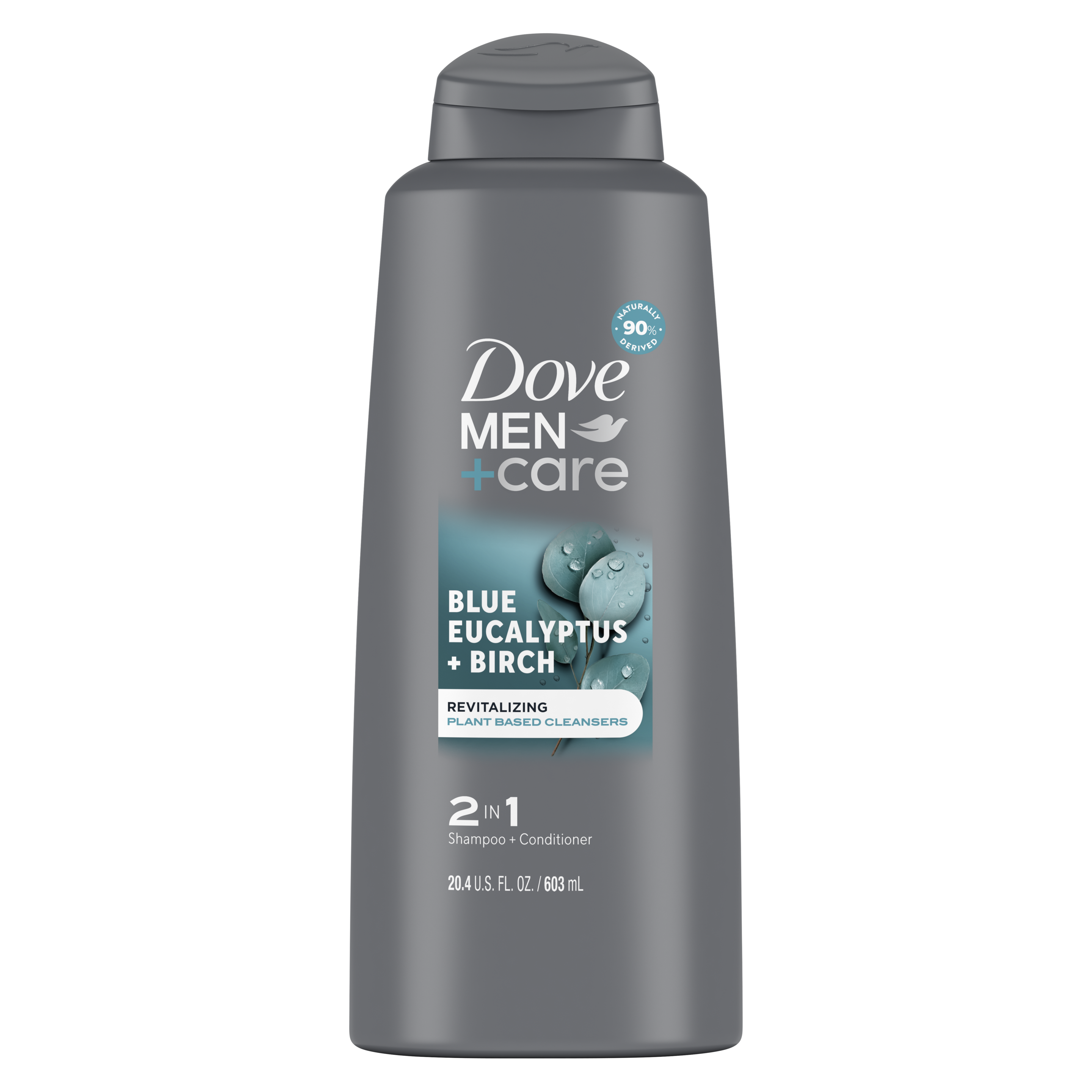 Dove Men+Care Eucalyptus + Birch 2in1 Shampoo and Conditioner 20.4 oz Back of Pack
