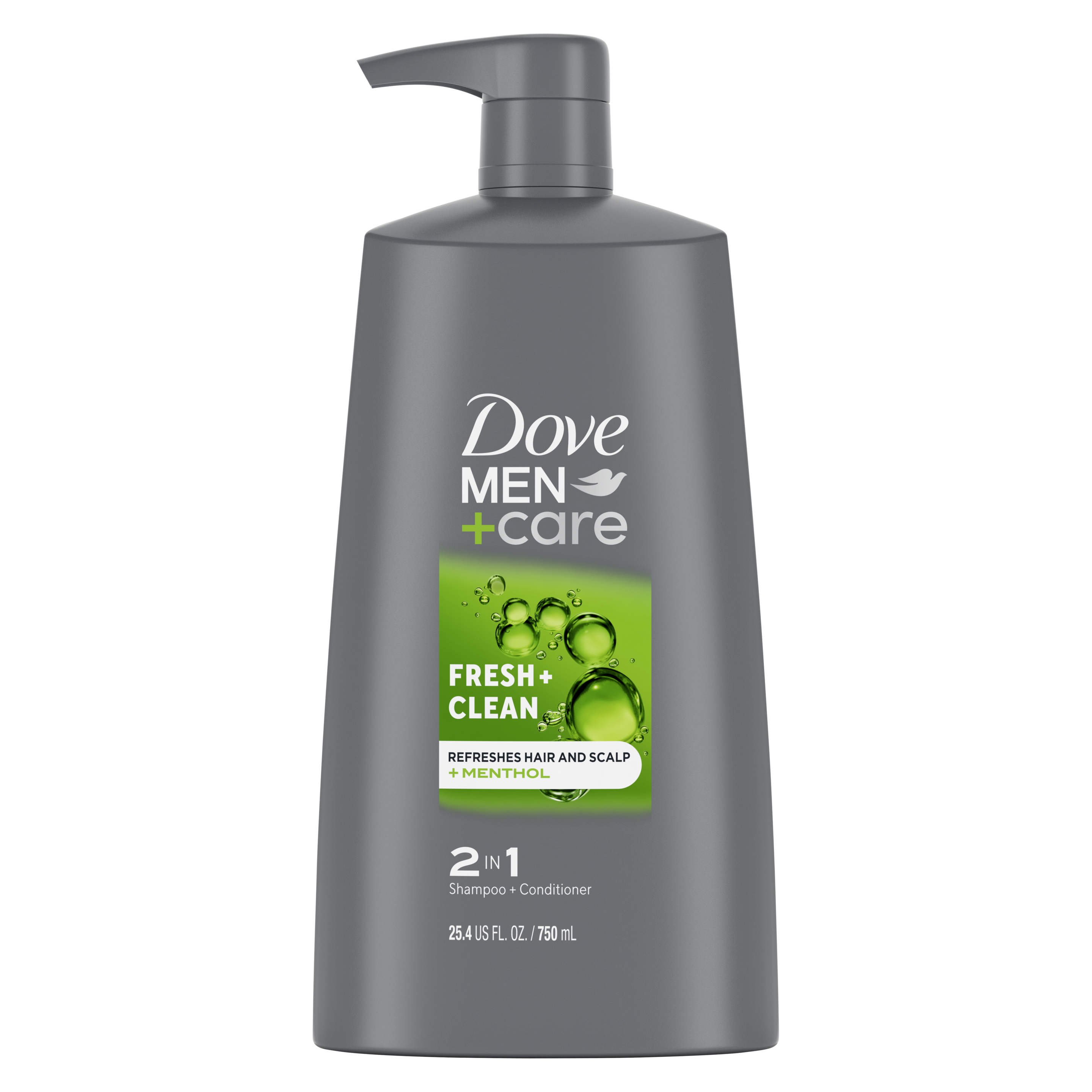 Dove Men+Care Fresh & Clean Fortifying 2-in-1 Shampoo 25.4 oz Back of Pack