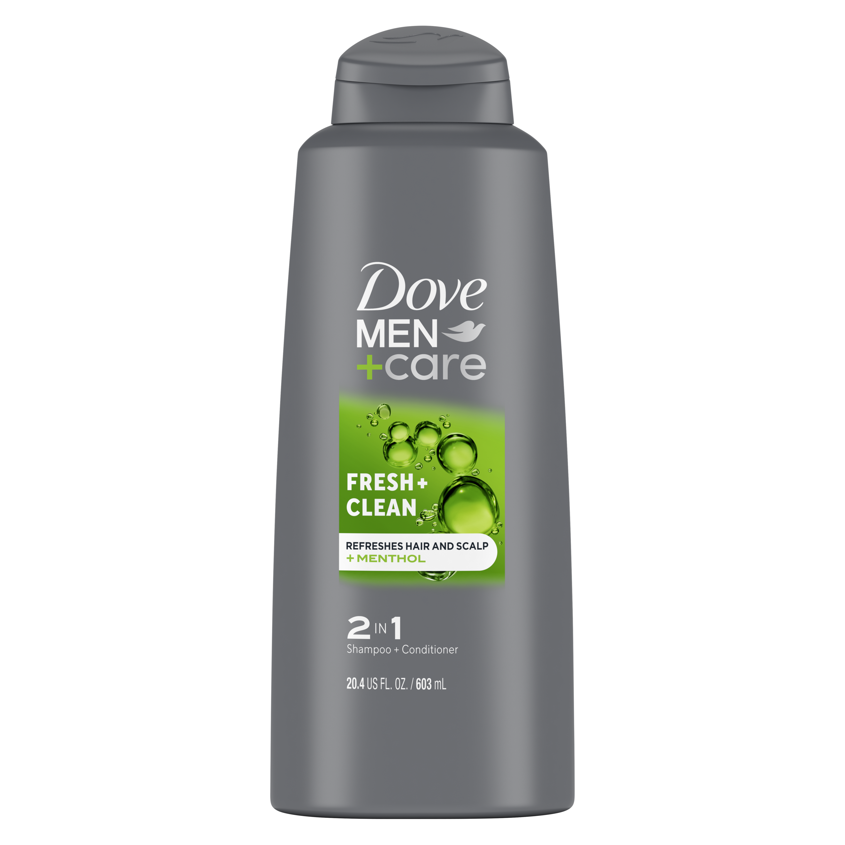 Dove Men+Care Fresh & Clean Fortifying 2-in-1 Shampoo 20.4 oz Back of Pack