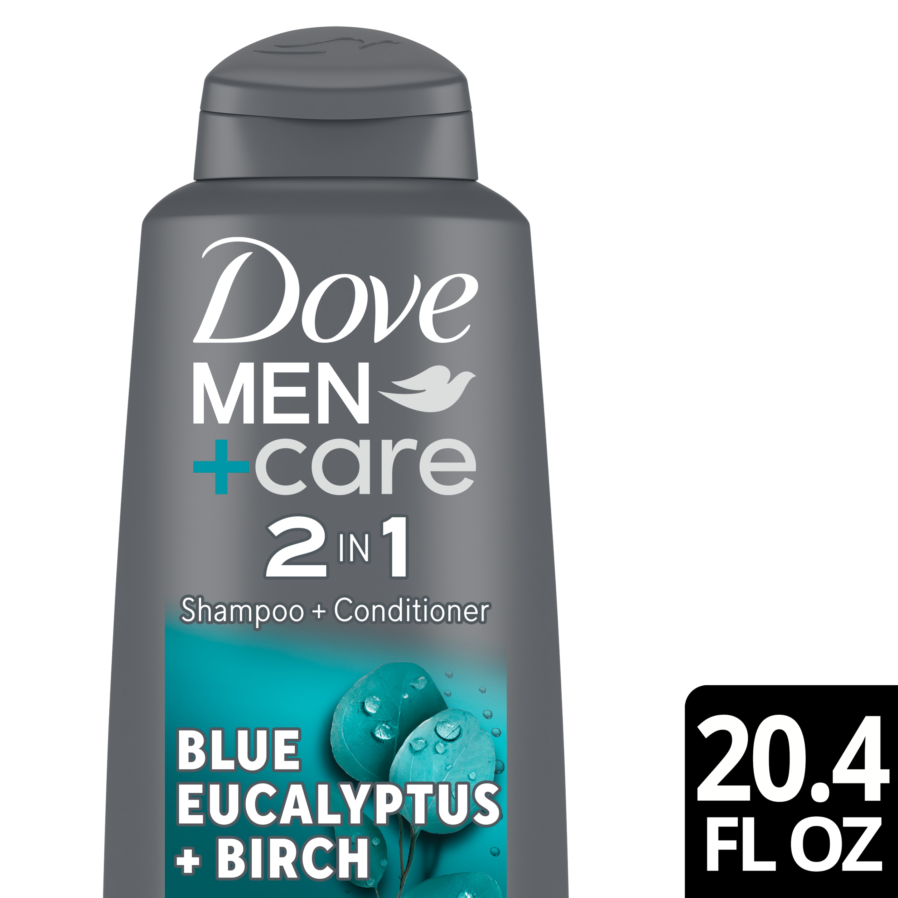 Dove Men+Care Eucalyptus + Birch 2in1 Shampoo and Conditioner 20.4 oz Front of Pack