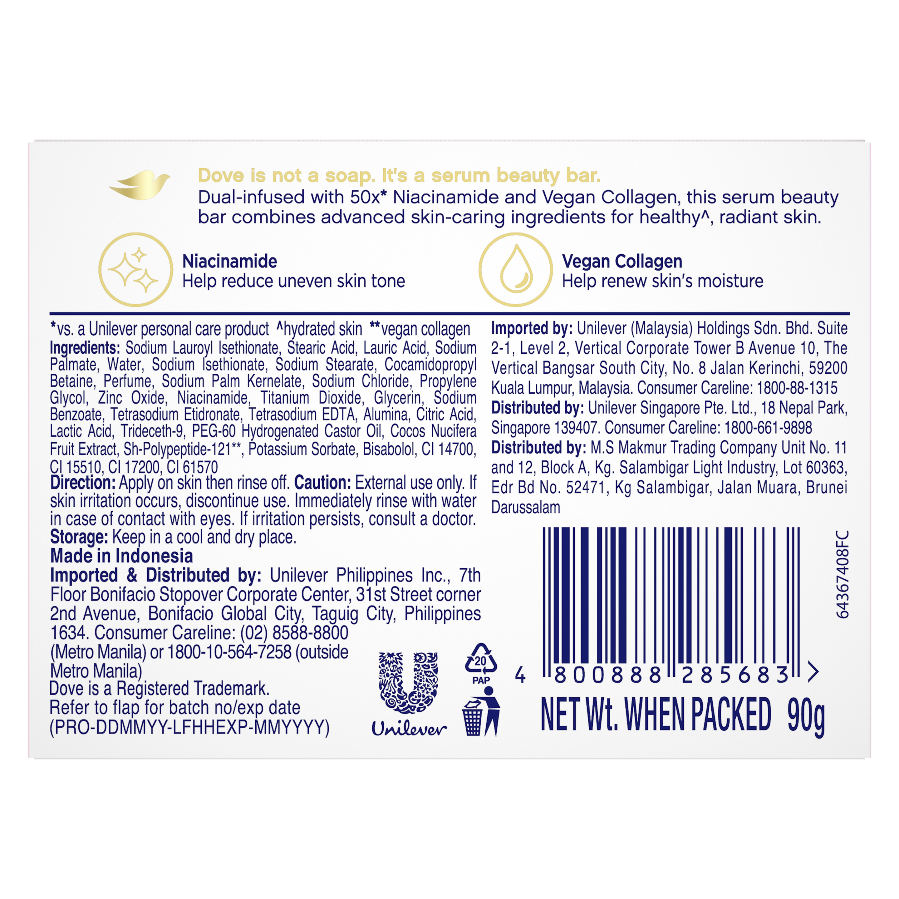 Dove Radiant + Care Serum Bar with 50x Niacinamide and Vegan Collagen
