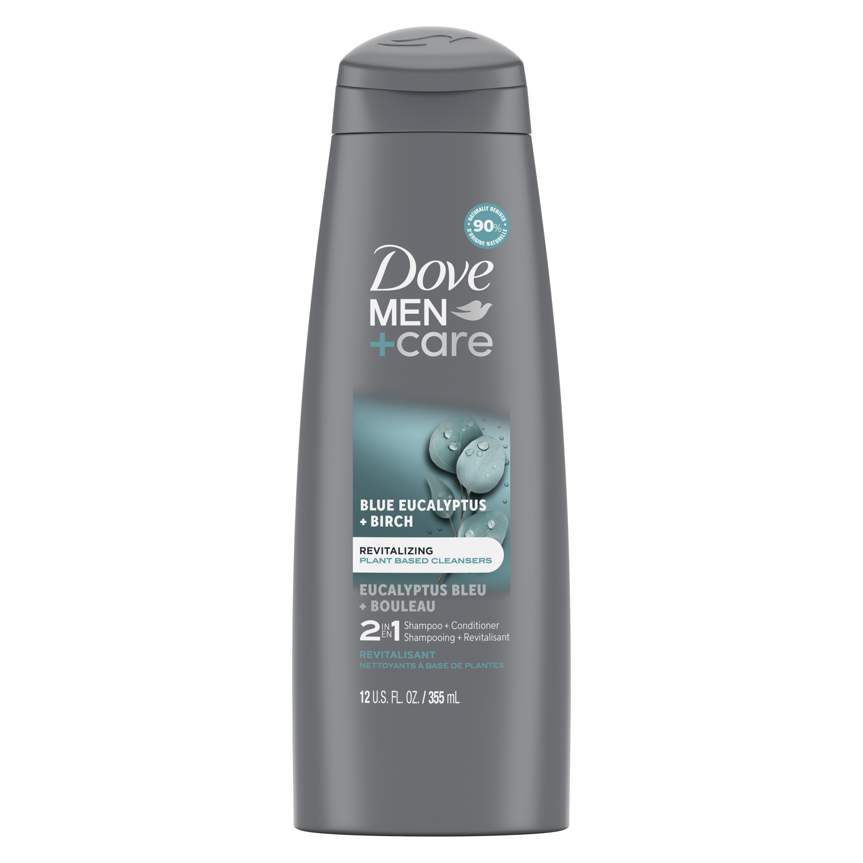 Dove Men+Care Eucalyptus + Birch 2in1 Shampoo and Conditioner 12oz Front of Pack