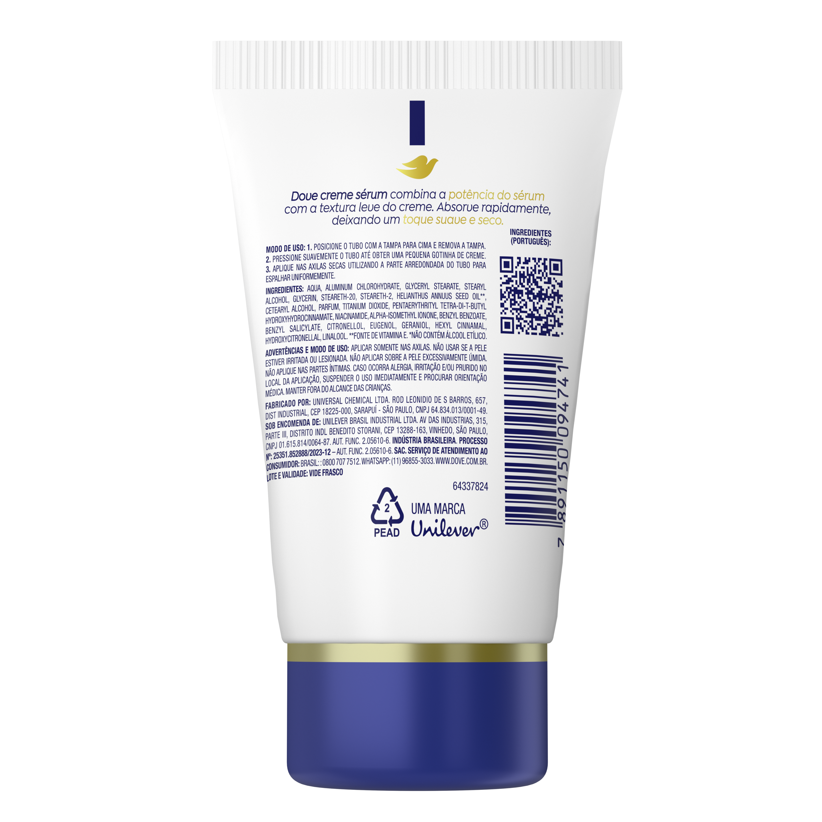 Desodorante Antitranspirante Creme Sérum Dove Reparação Diária