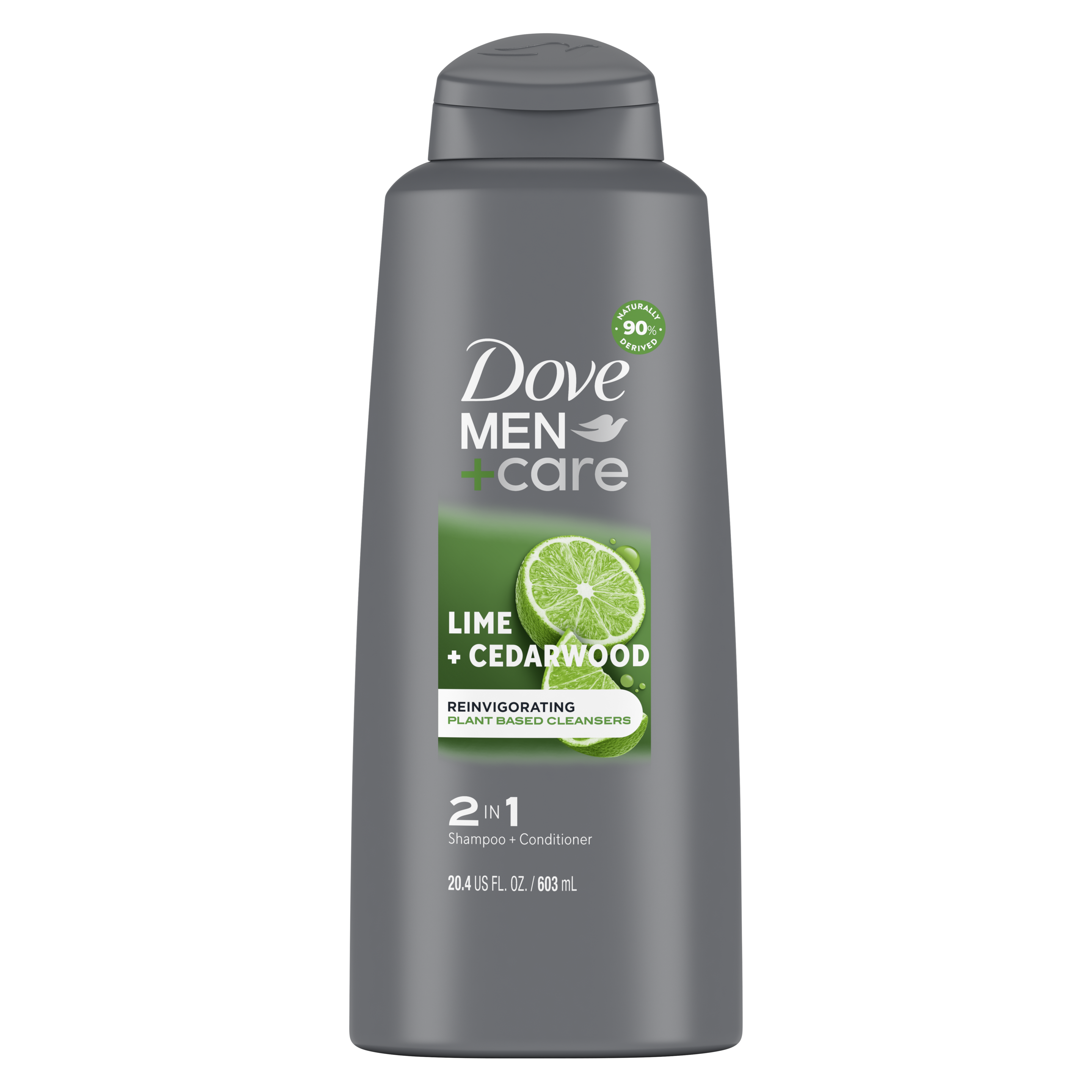 Dove Men+Care Lime + Cedarwood 2in1 Shampoo and Conditioner 20.4 oz Back of Pack