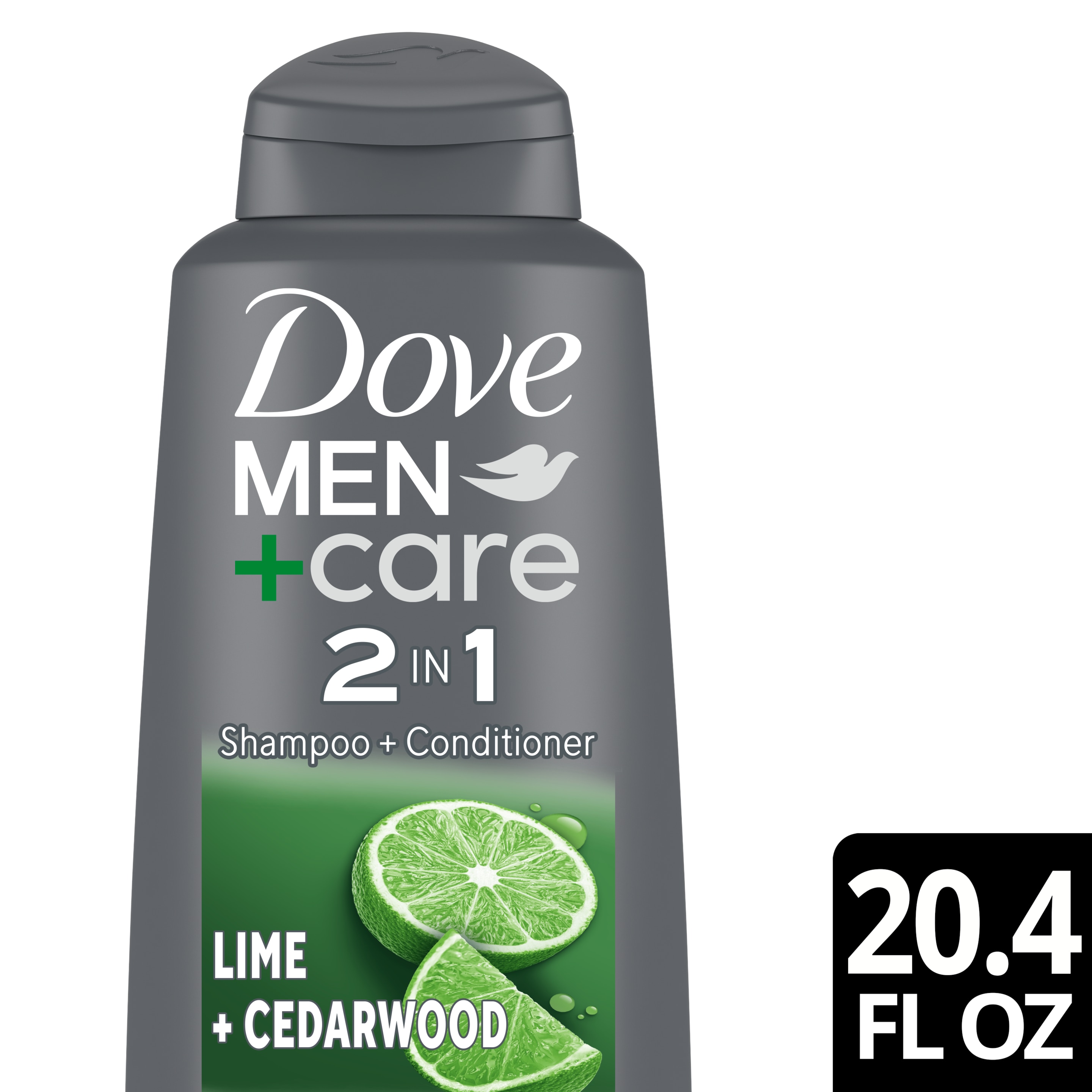 Dove Men+Care Lime + Cedarwood 2in1 Shampoo and Conditioner 20.4 oz Front of Pack
