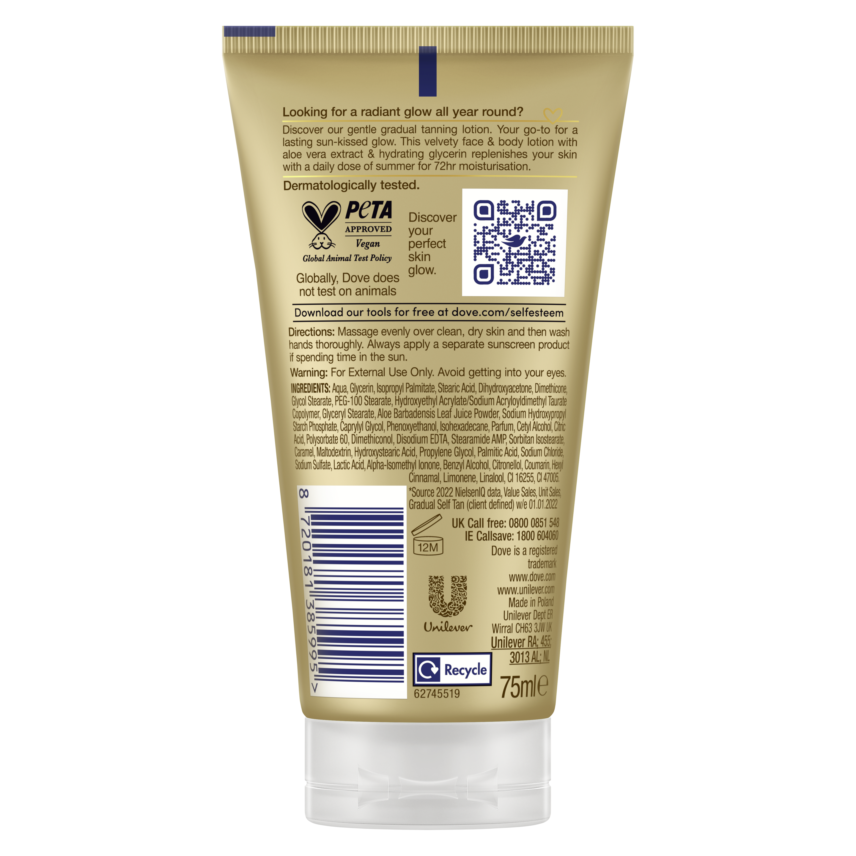 Samoopalający krem do twarzy i ciała Dove Summer Revived 75ml