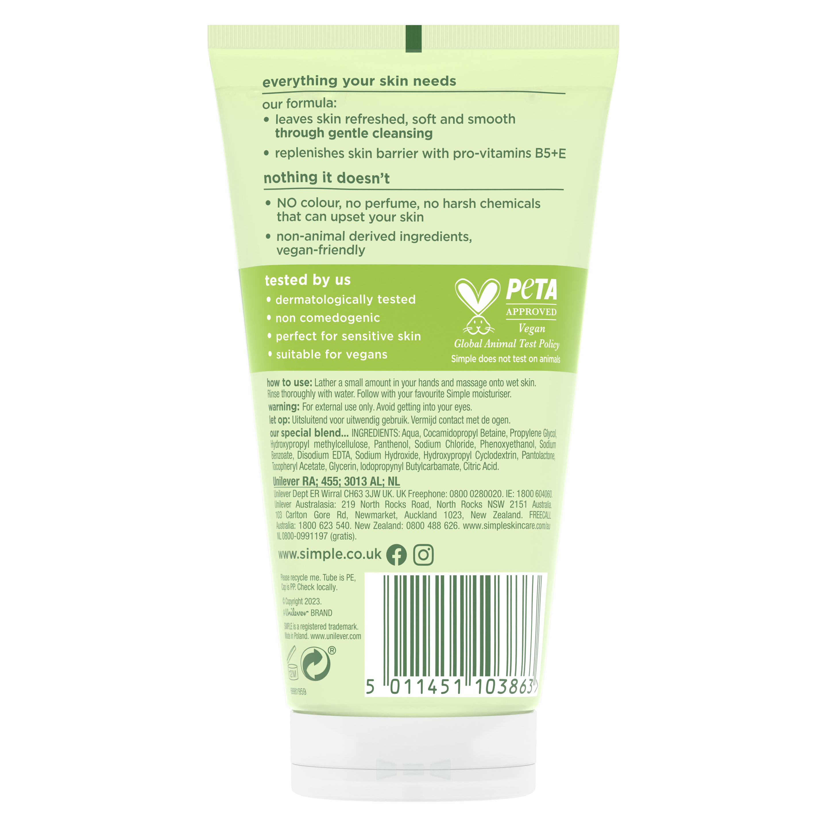 Simple - sữa rửa mặt lành tính sạch thoáng packshot