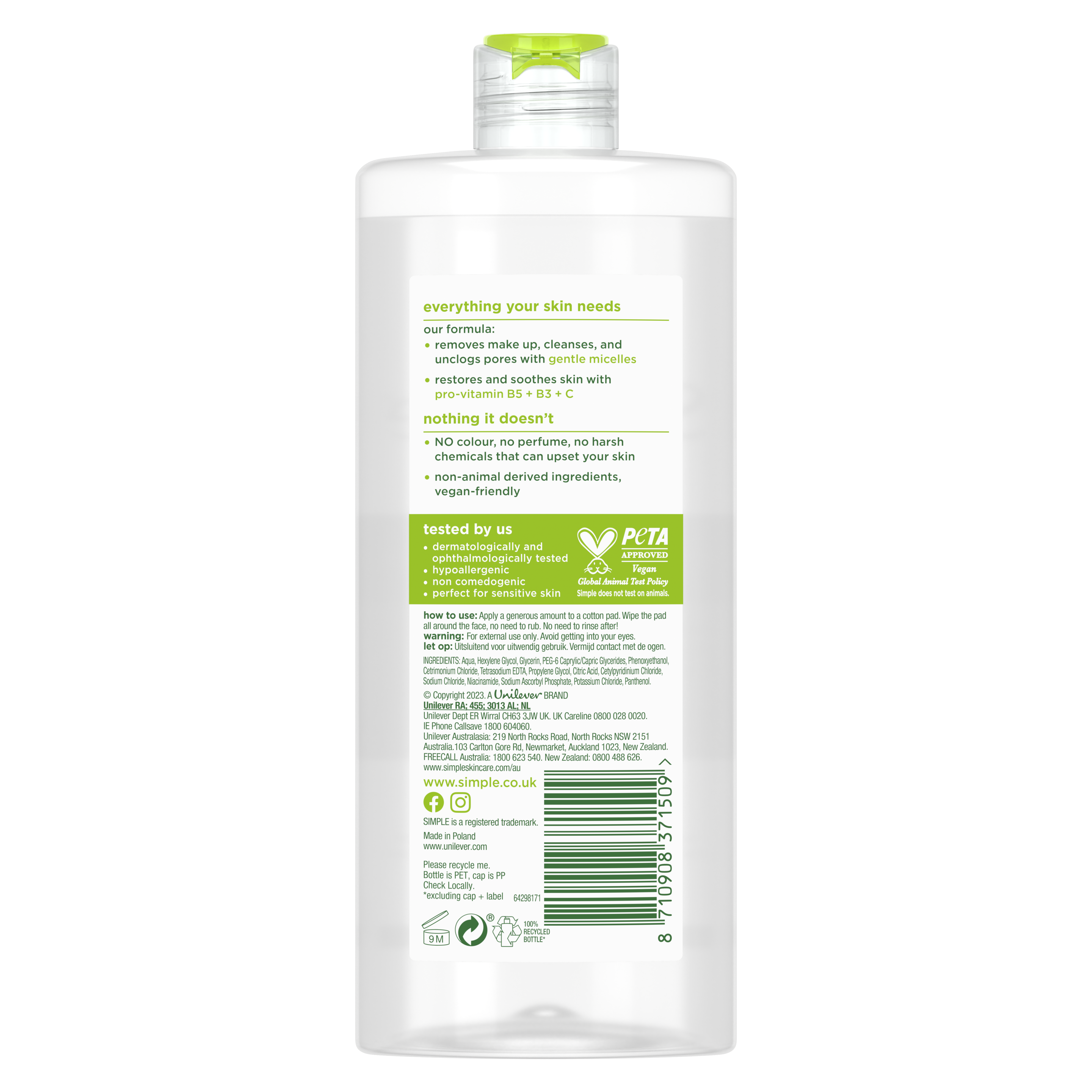 Simple nước tẩy trang micellar packshot