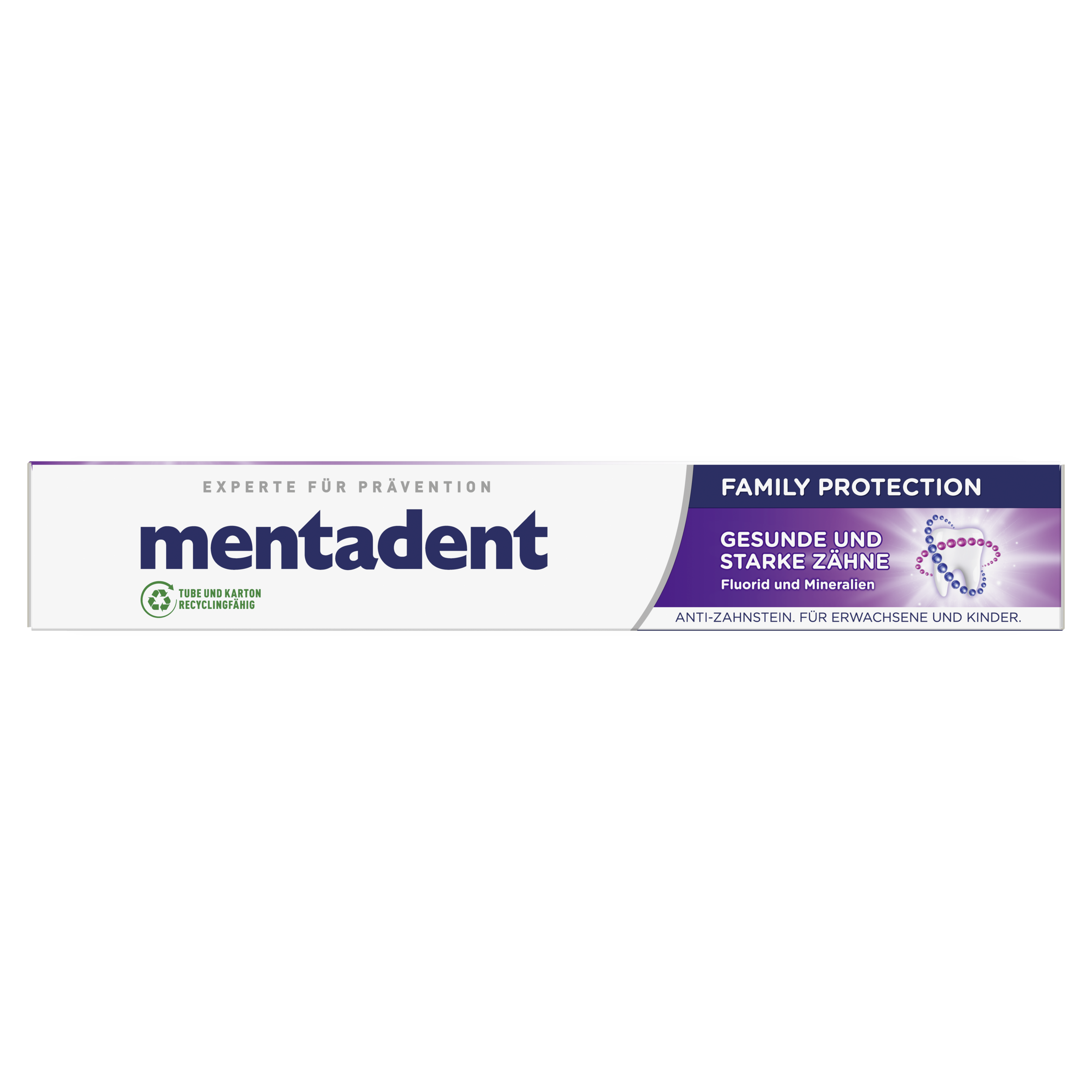 Mentadent Zahnpasta Family Protection Gesunde und starke Zähne packshot