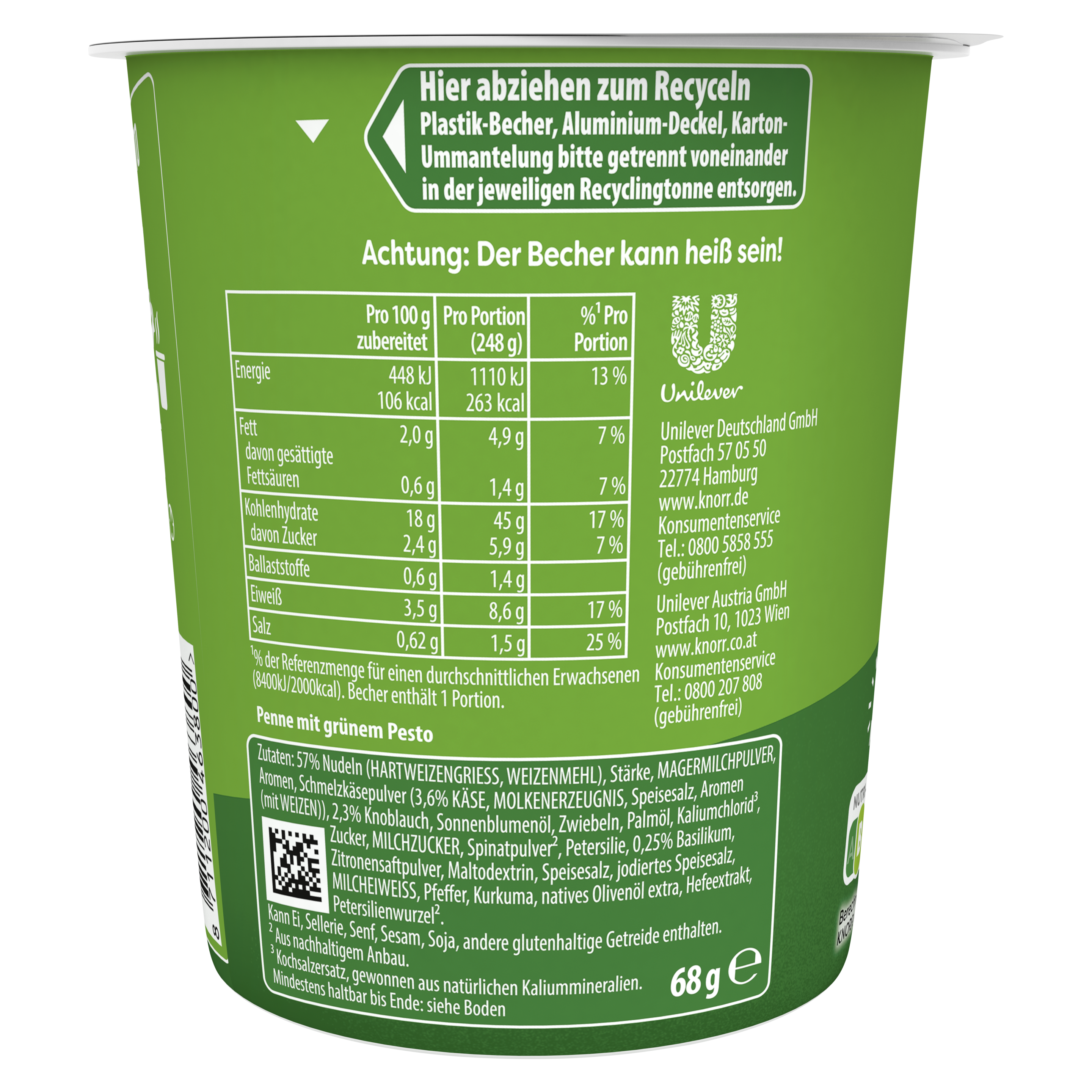 Knorr Pasta Snackbecher Pesto Spar 8x68g BE