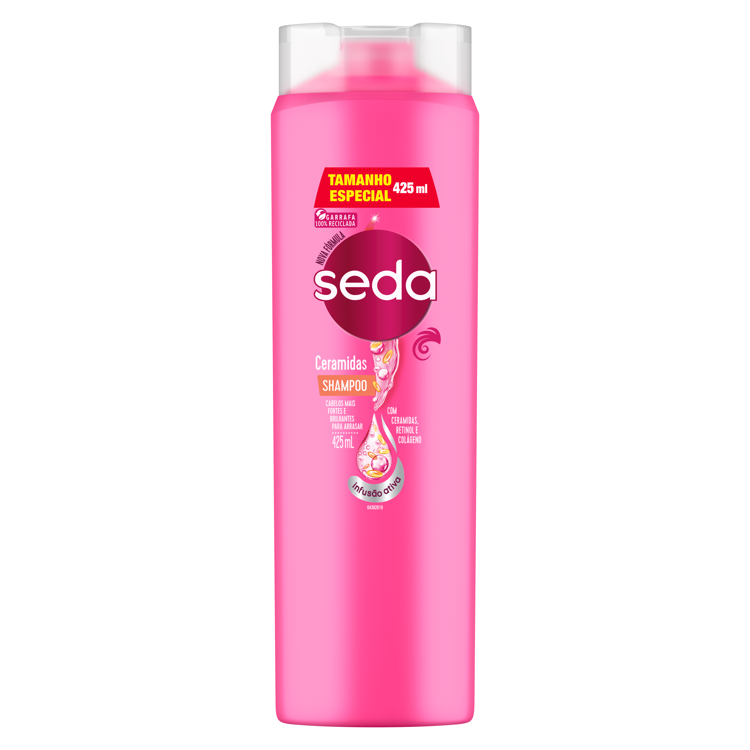 Uma imagem frontal da embalagem de Shampoo Seda Ceramidas 425ml
