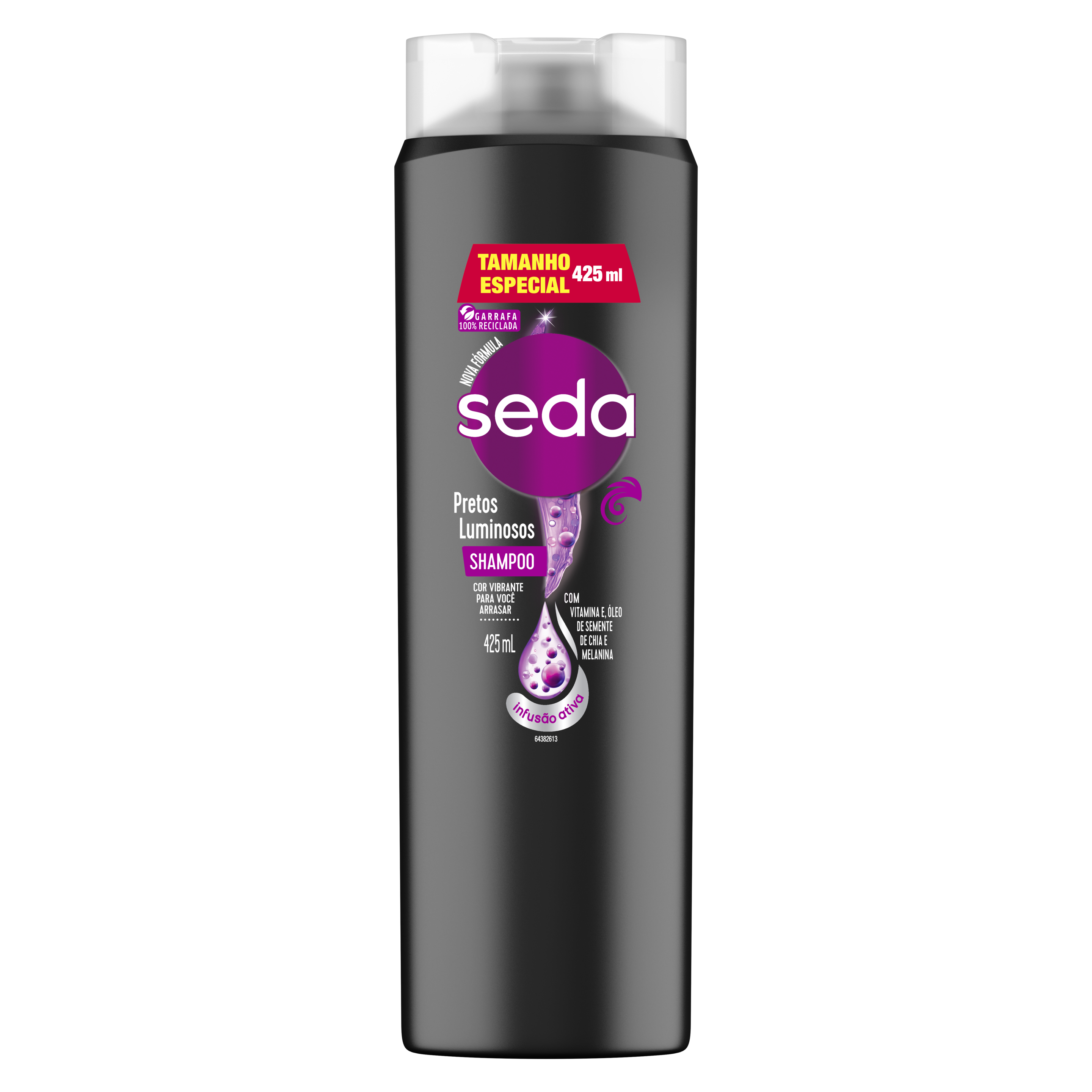 Uma imagem frontal da embalagem de Shampoo Pretos Luminosos 425ml