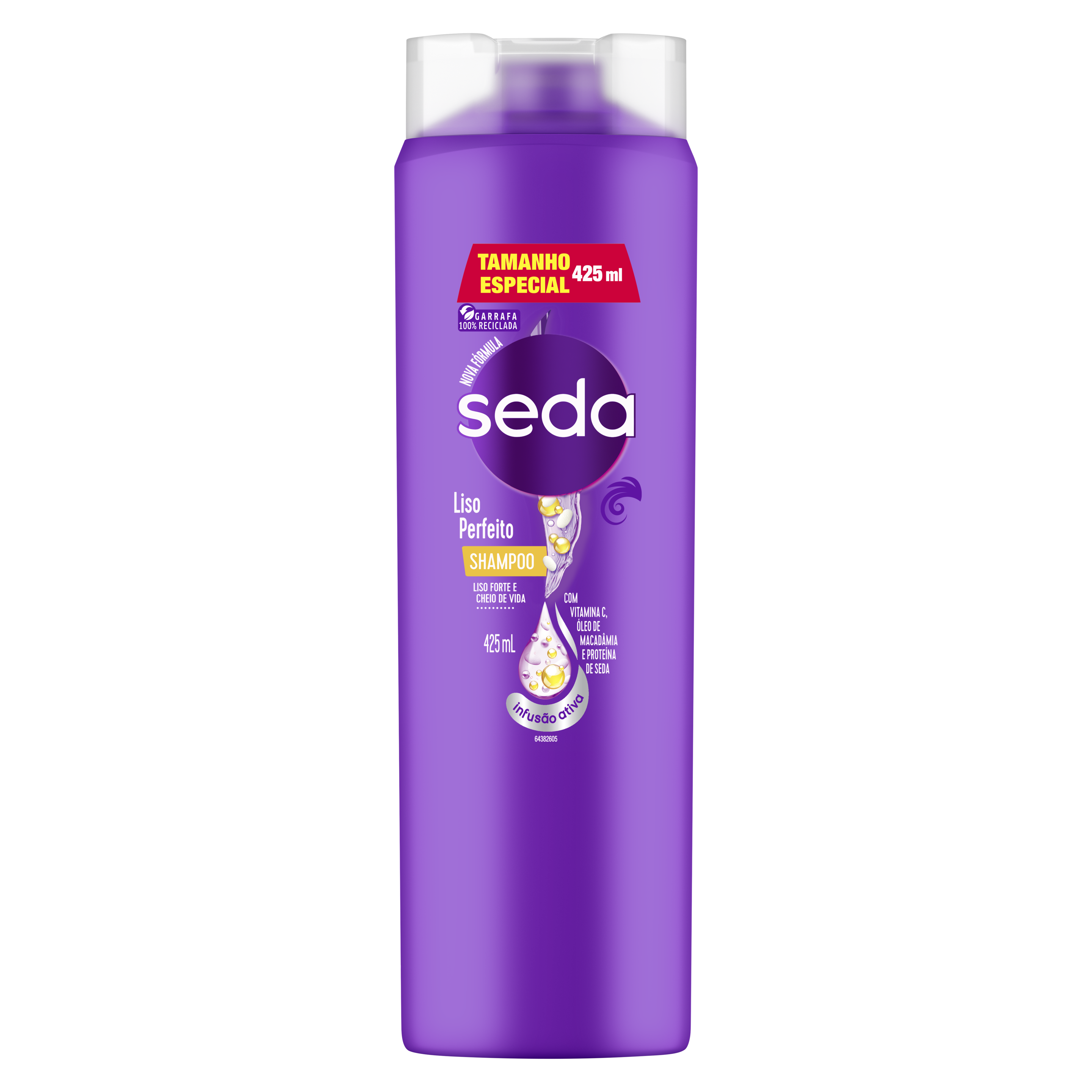 Uma imagem frontal da embalagem de Shampoo Seda Liso Perfeito 425ml