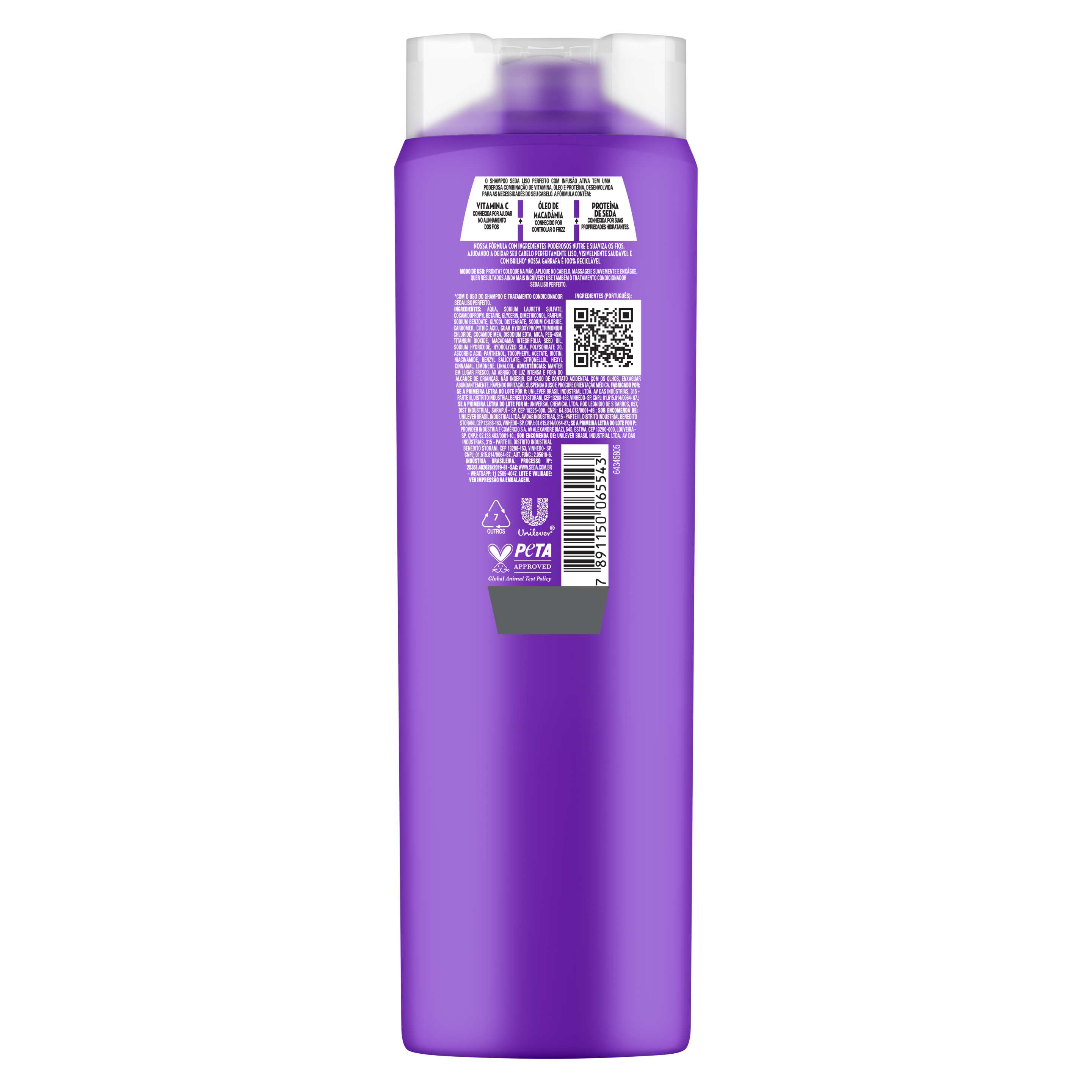 Uma imagem traseira da embalagem de Shampoo Seda Liso Perfeito 425ml