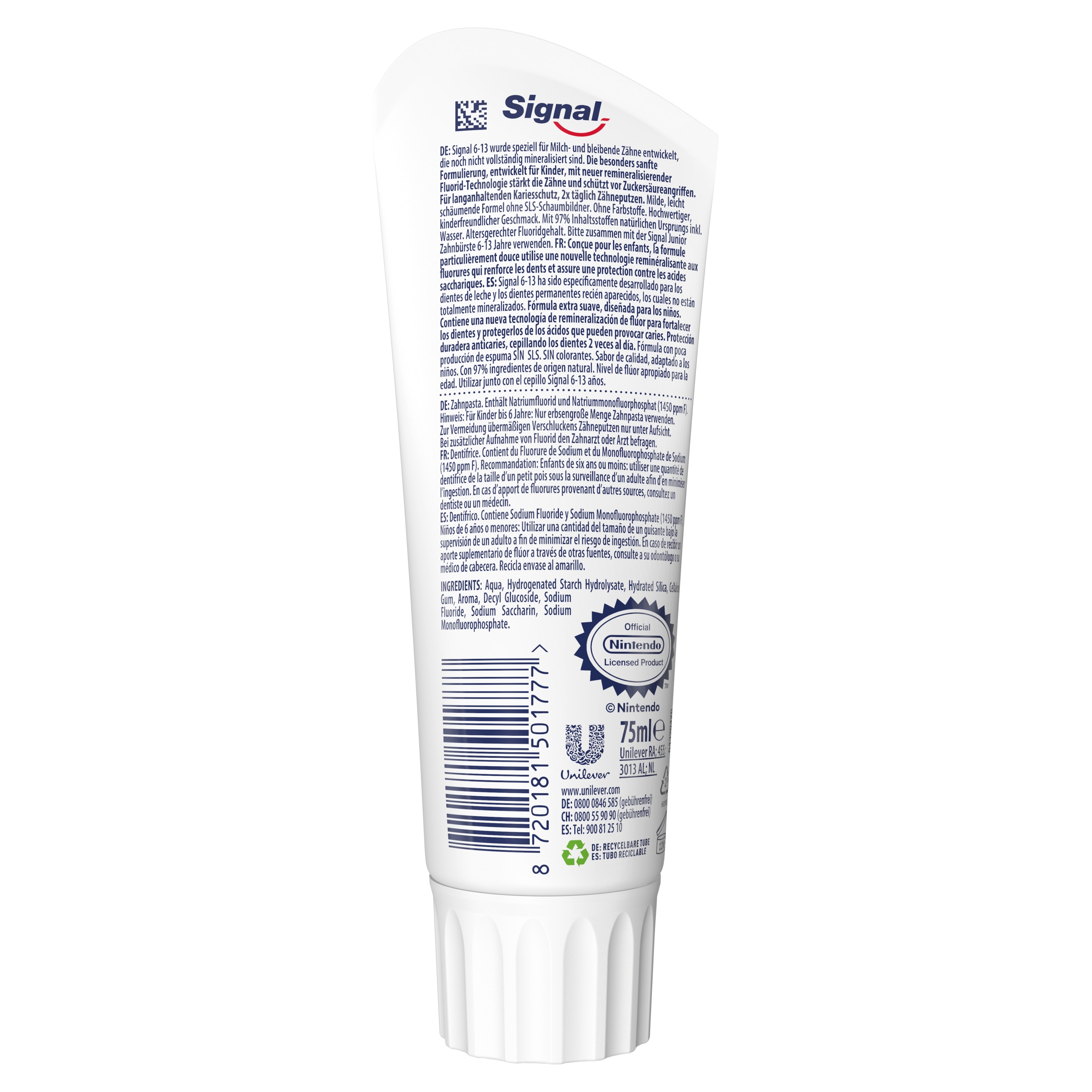 SIGNAL Dentífrico Junior 6-13 años Sabor Frutos Rojos, Para dientes de leche y permanentes 75ml