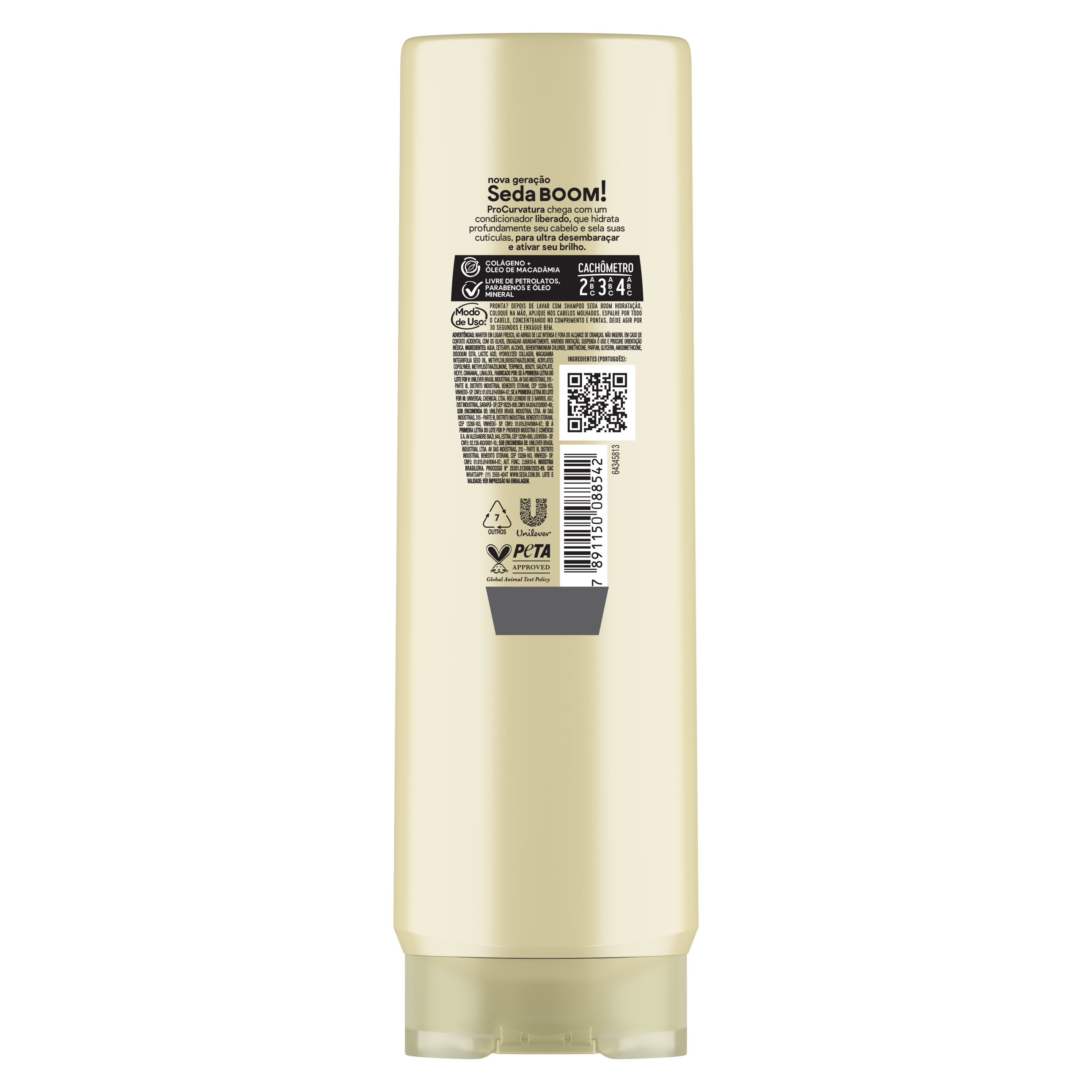 Uma imagem traseira da embalagem de Condicionador Seda Boom Hidratação Pro-Curvatura 300ml