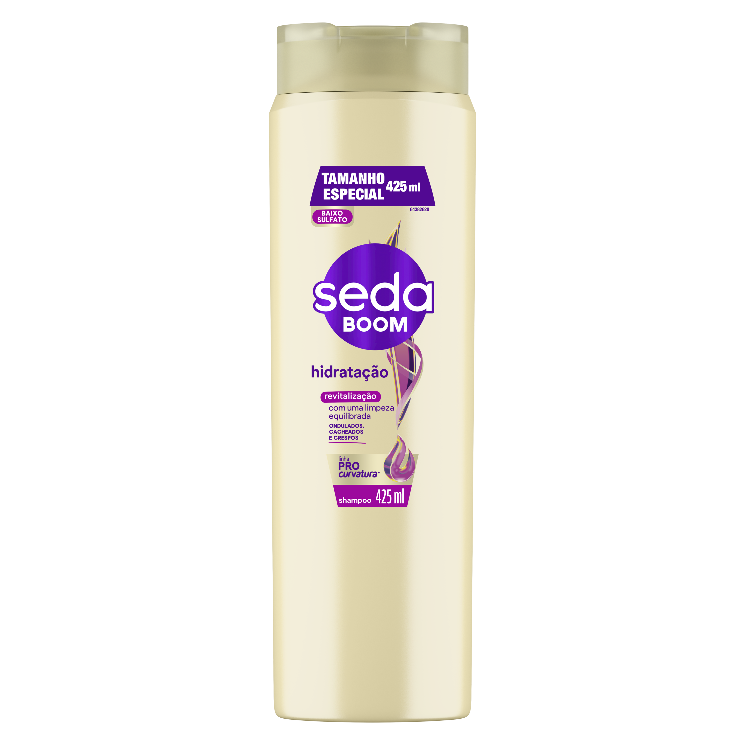 Uma imagem frontal da embalagem de Shampoo Seda Boom Hidratação Pro-Curvatura 425ml