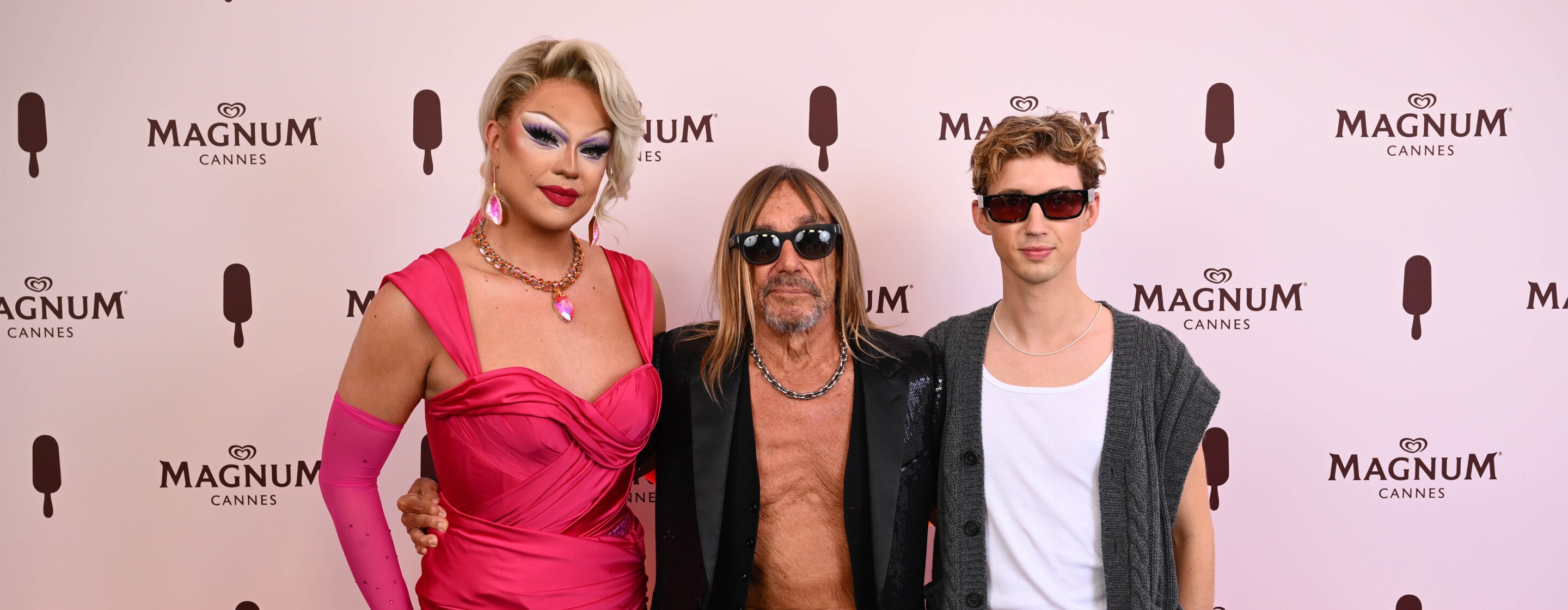 Nicky Doll, Iggy Pop and Troye Sivan at the Magnum live listening event in Cannes