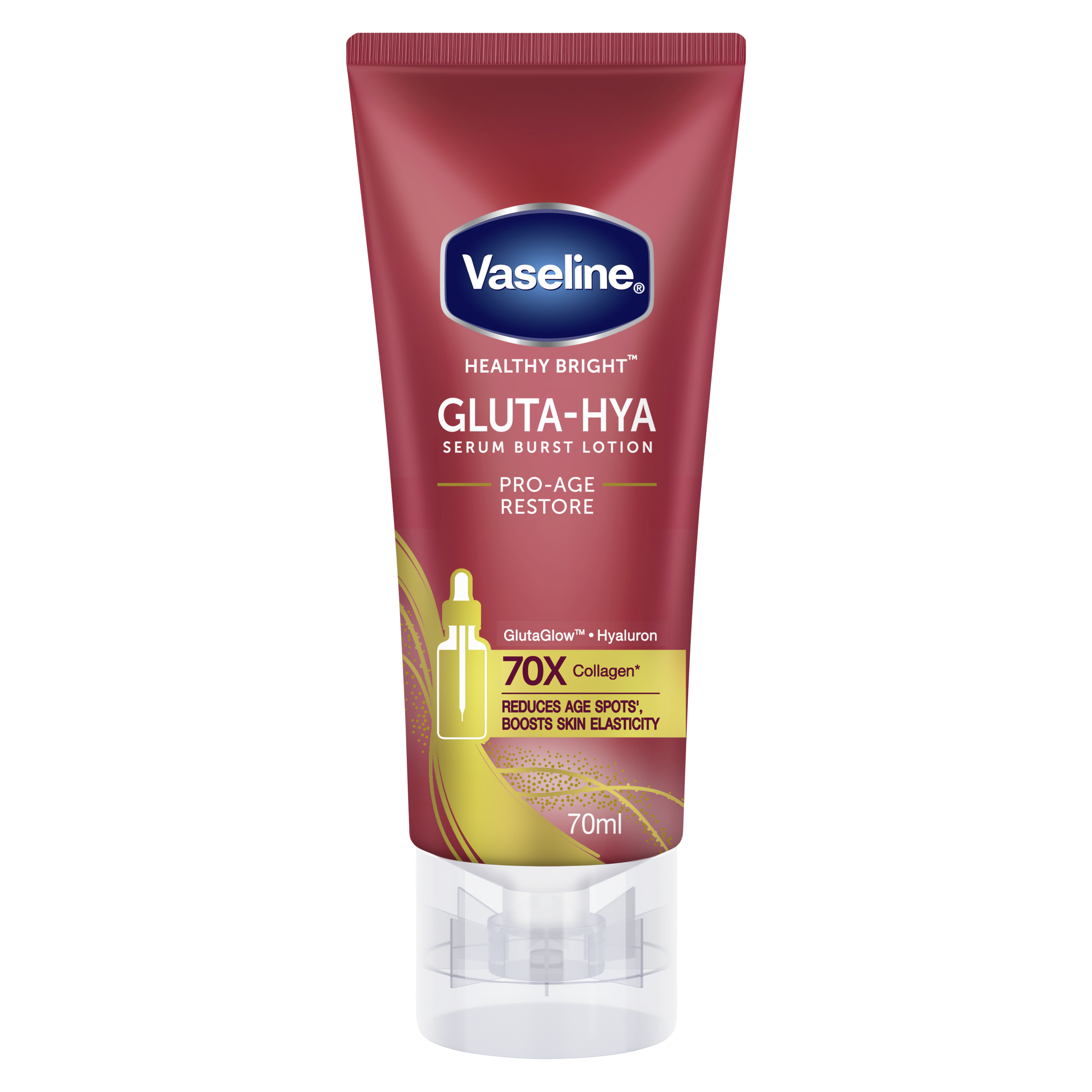Vaseline Gluta-Hya Serum Burst Lotion Pro-Age Restore 70ml FOP Pack