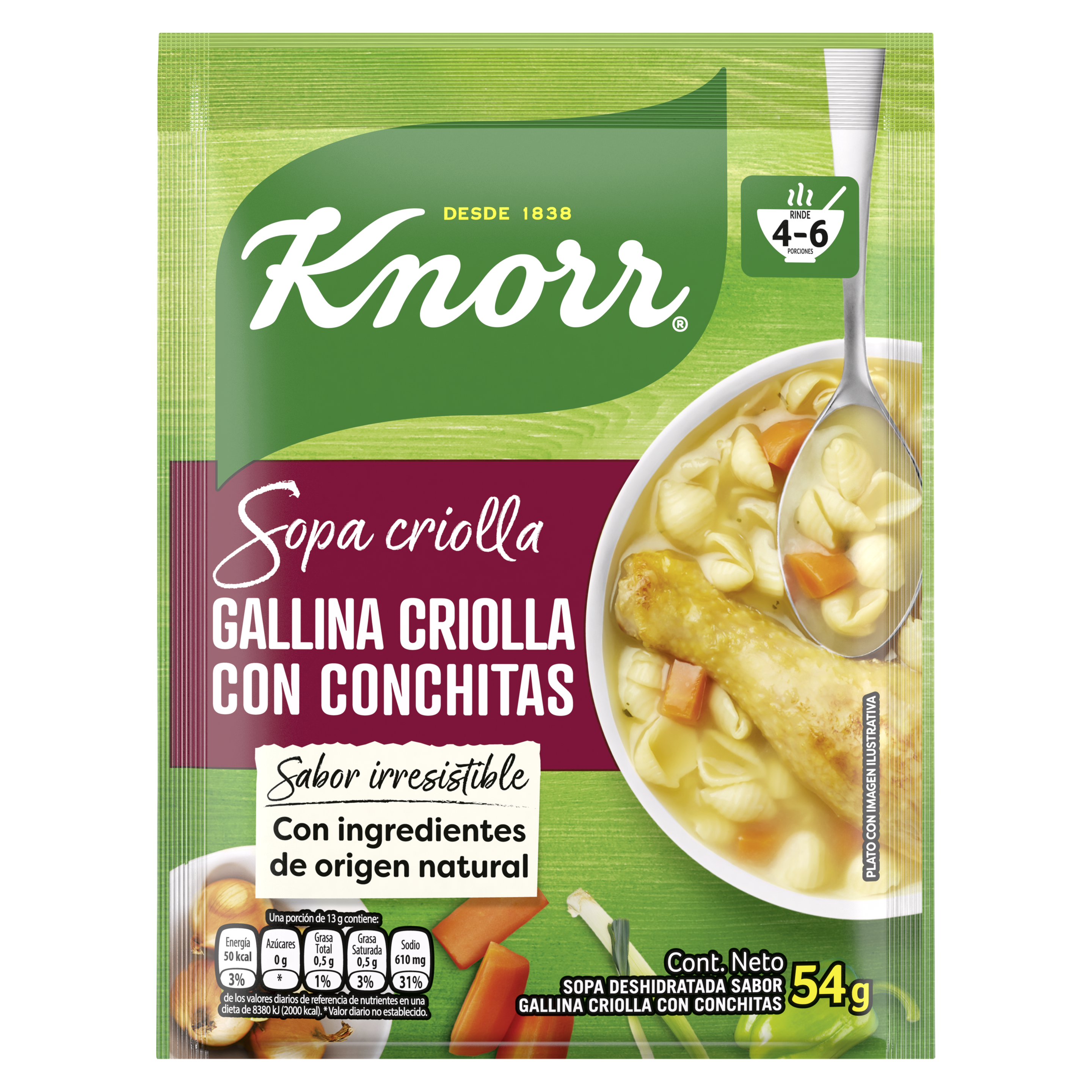 Sopa Gallina Criolla con Conchitas Knorr