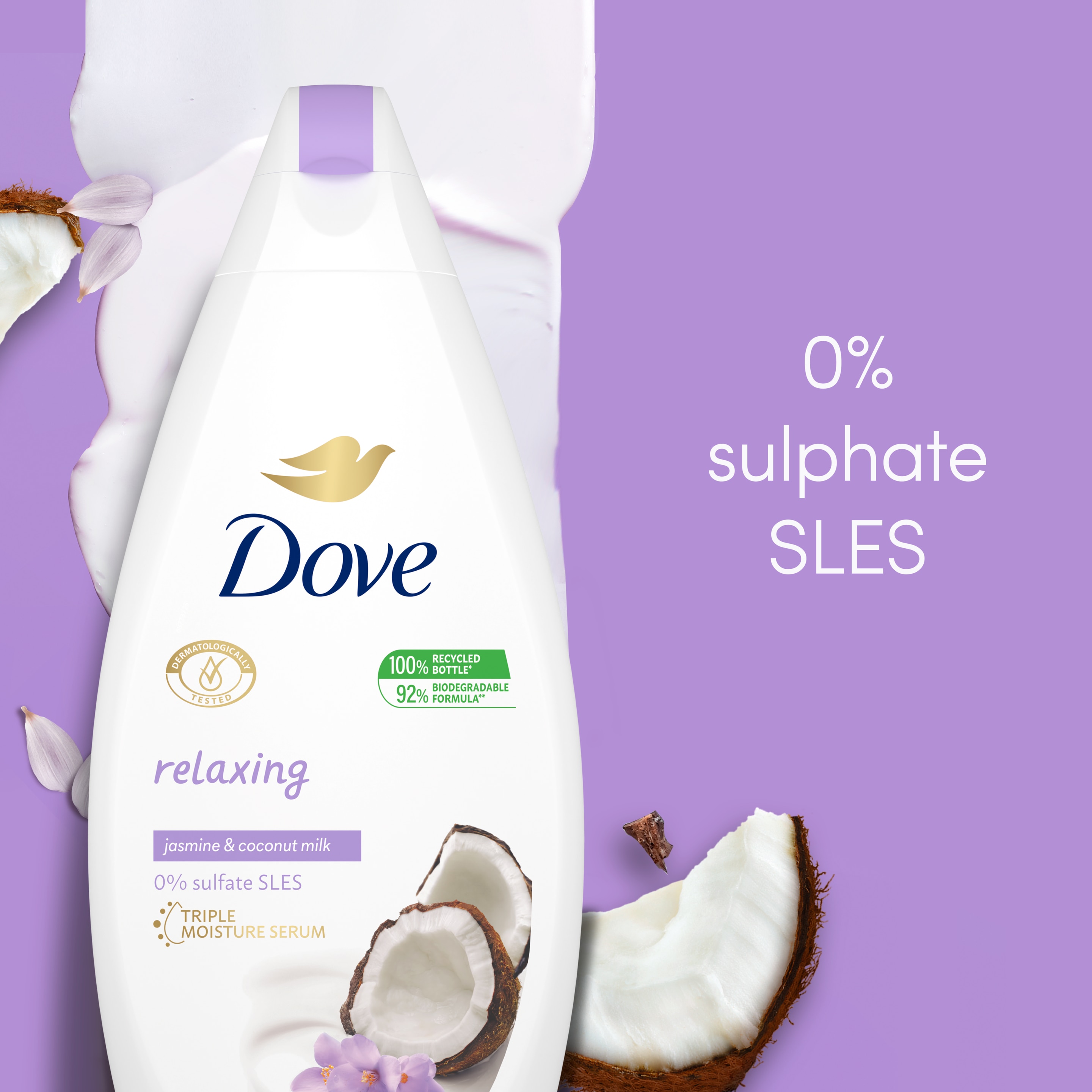 Dove  Jasmine Petal and Coconut Milk  Relaxing Body Wash  500ml packshot