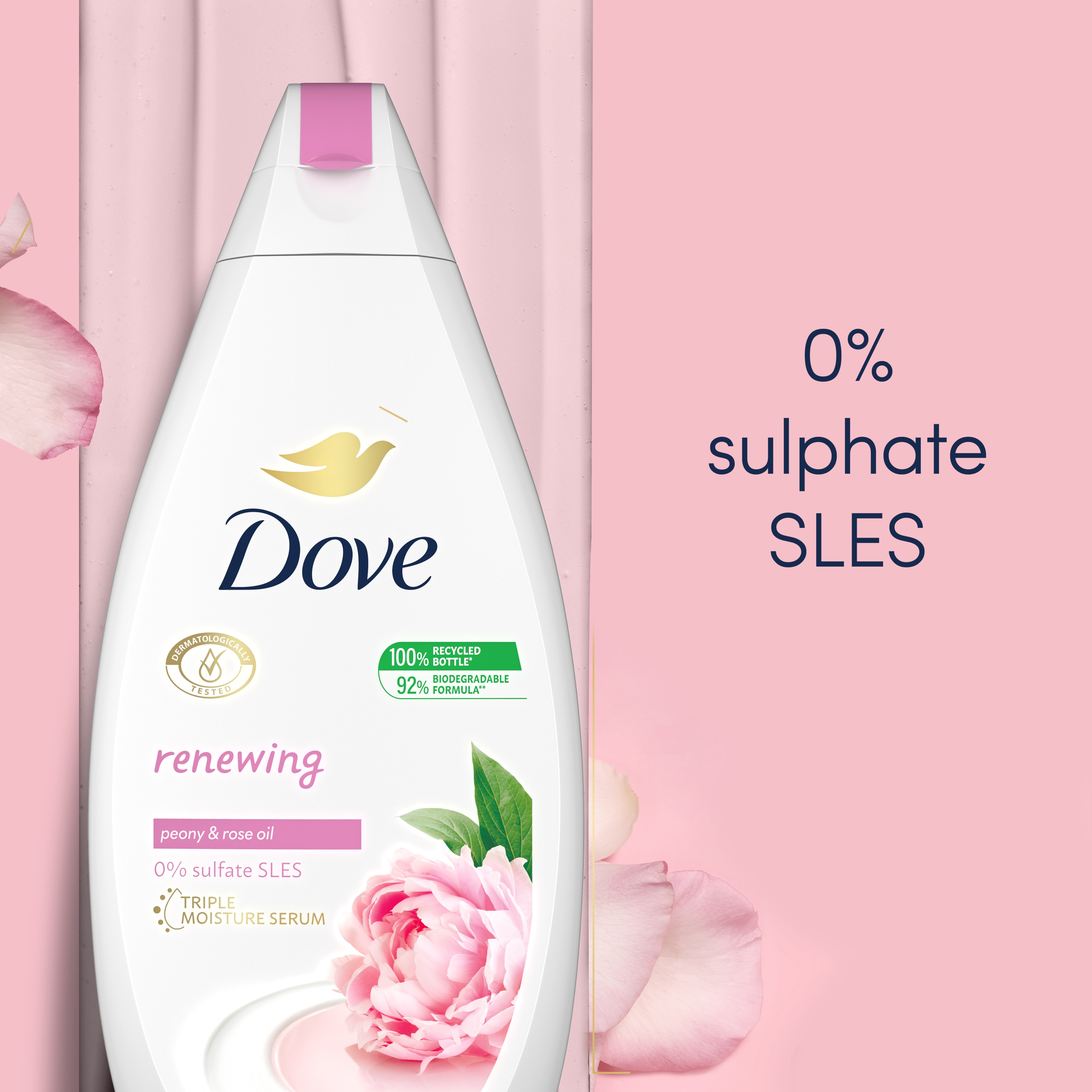 Dove  Peony and Rose Oil  Renewing Body Wash  500ml packshot