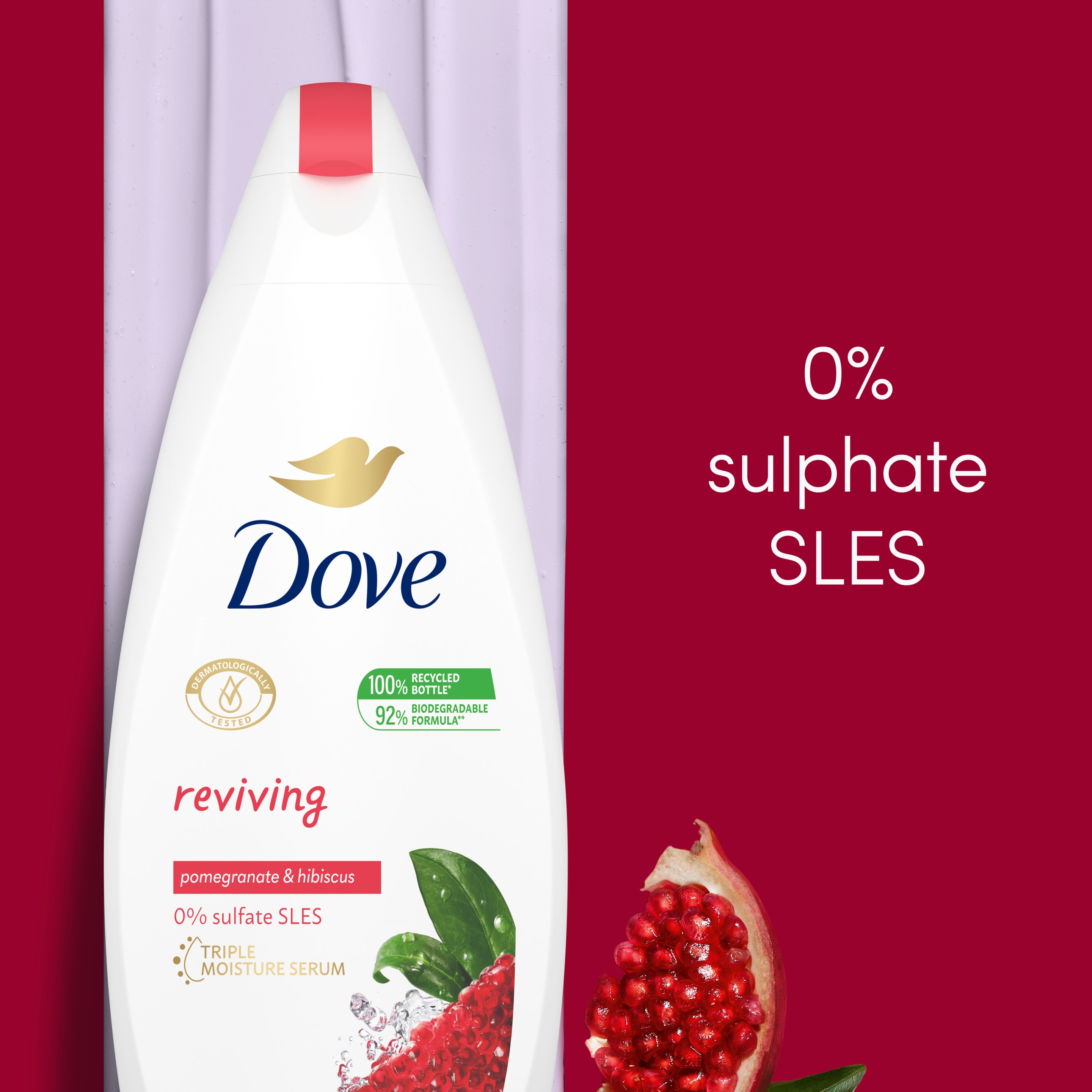 DOVE  Pomegranate and Hibiscus  Reviving Body Wash  250ml packshot