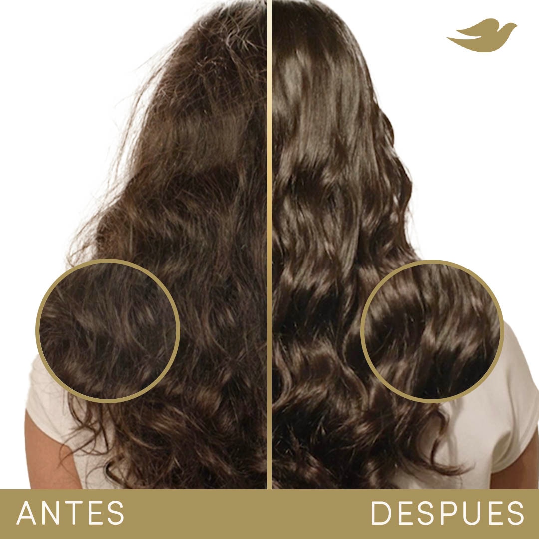 Resultados antes y después del uso de la crema de tratamiento Bond Intense Repair de Dove