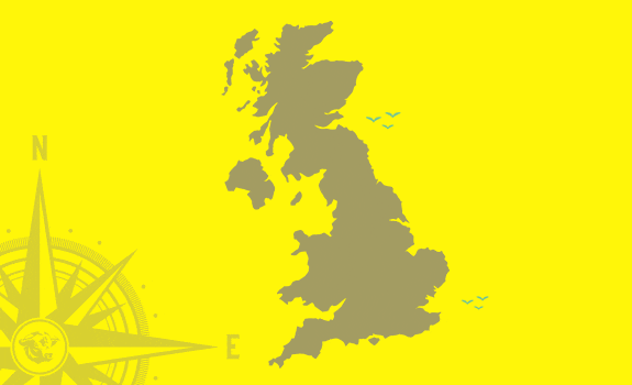 Map of United Kingdom in yellow background