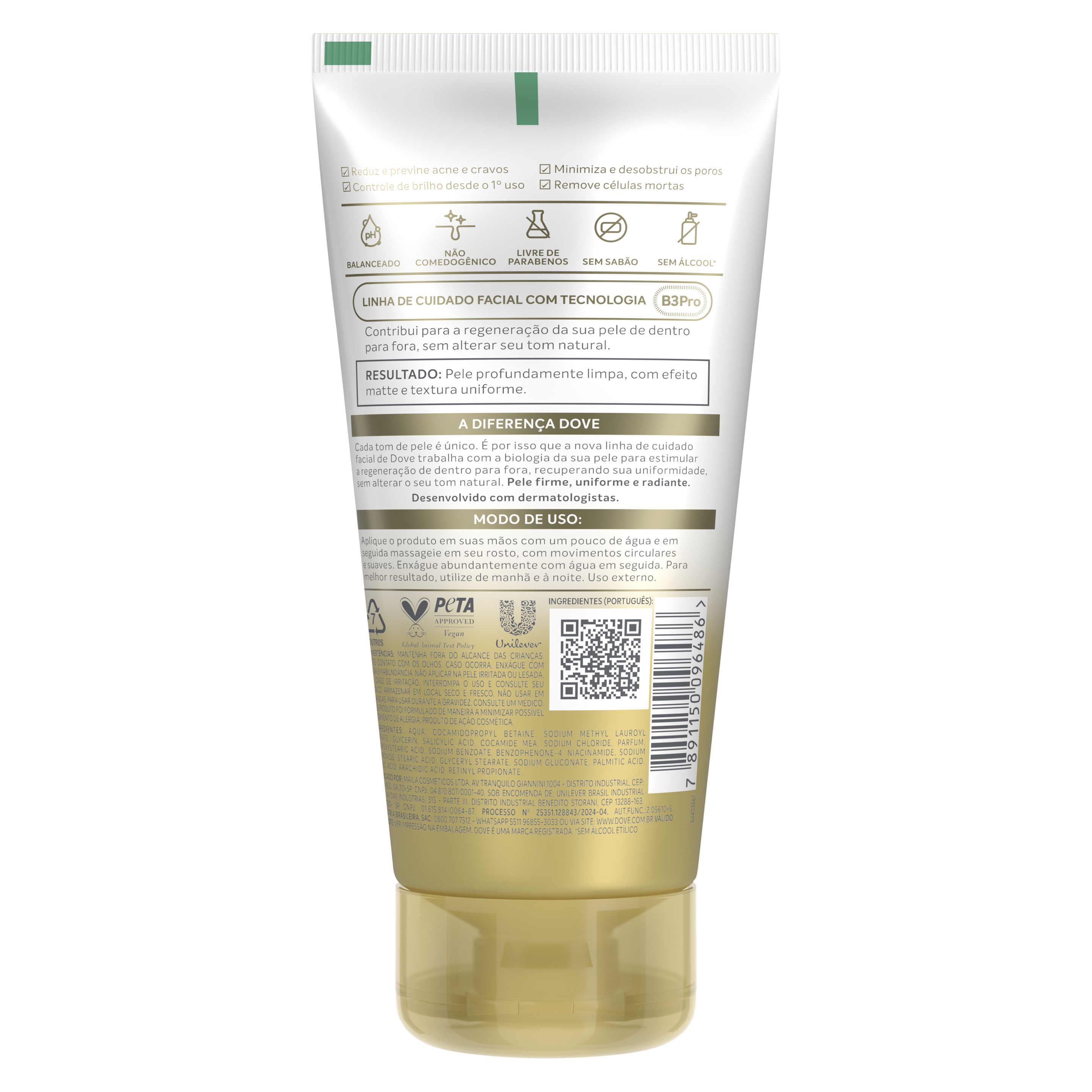 Dove Regenerative Gel de Limpeza Facial Anti-Oleosidade & Efeito Matte - Para Pele Oleosa e Acneica 300ml