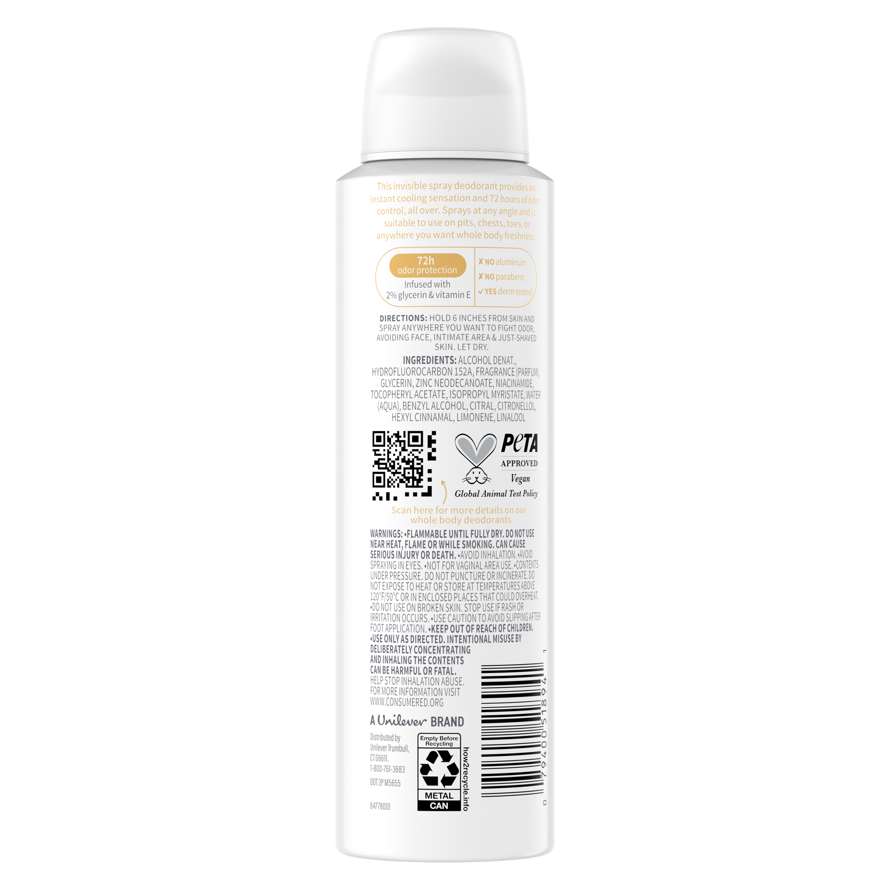 Dove Whole Body Deo Peach & White Tea Cooling Spray 4 oz