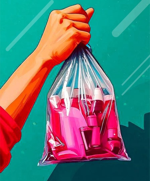 Traveler with clear, quart-size bag of liquids at TSA Checkpoint